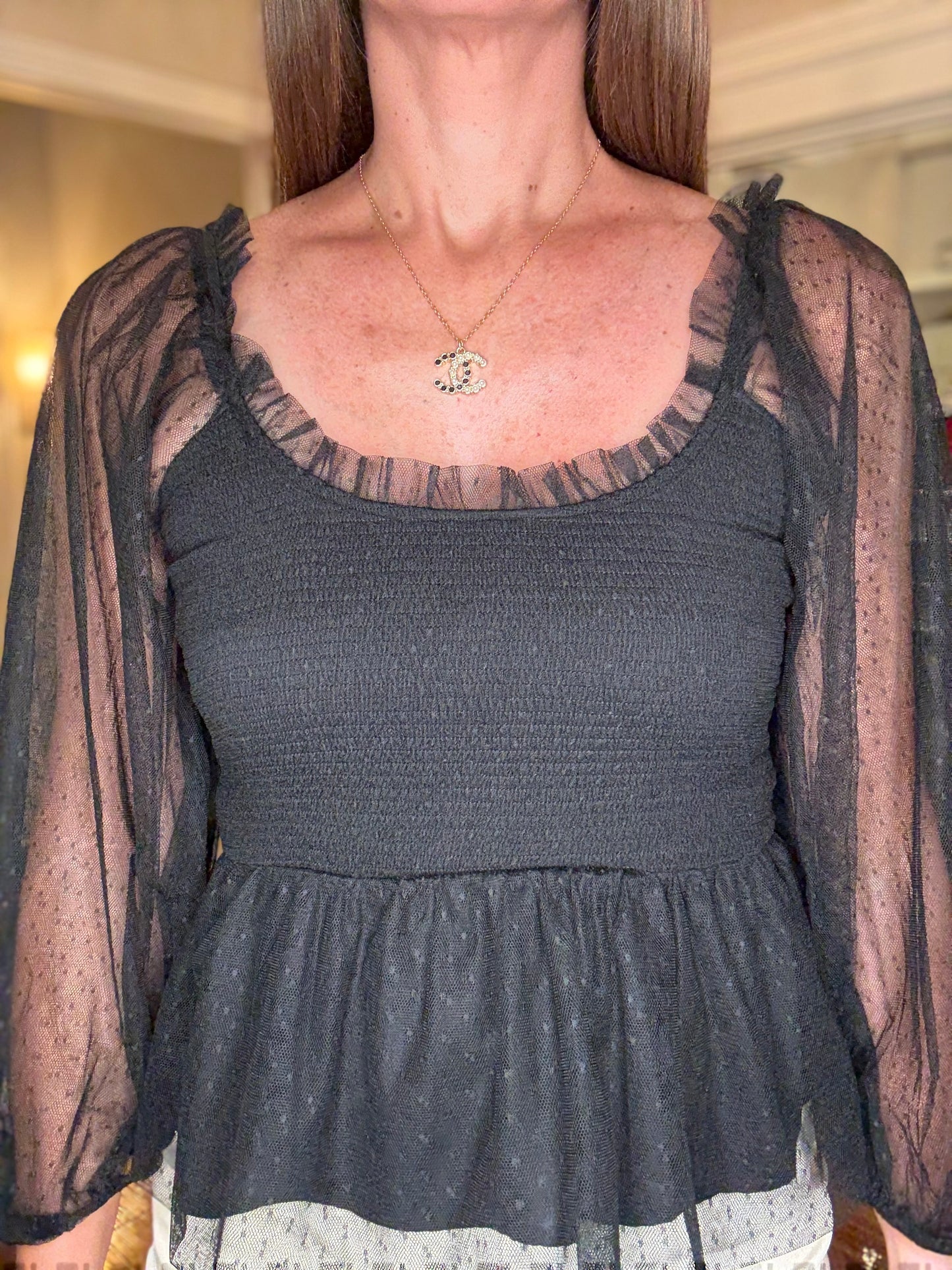ENTRO SMOCKED SHEER SLEEVE TOP (multiple colors) 7.11
