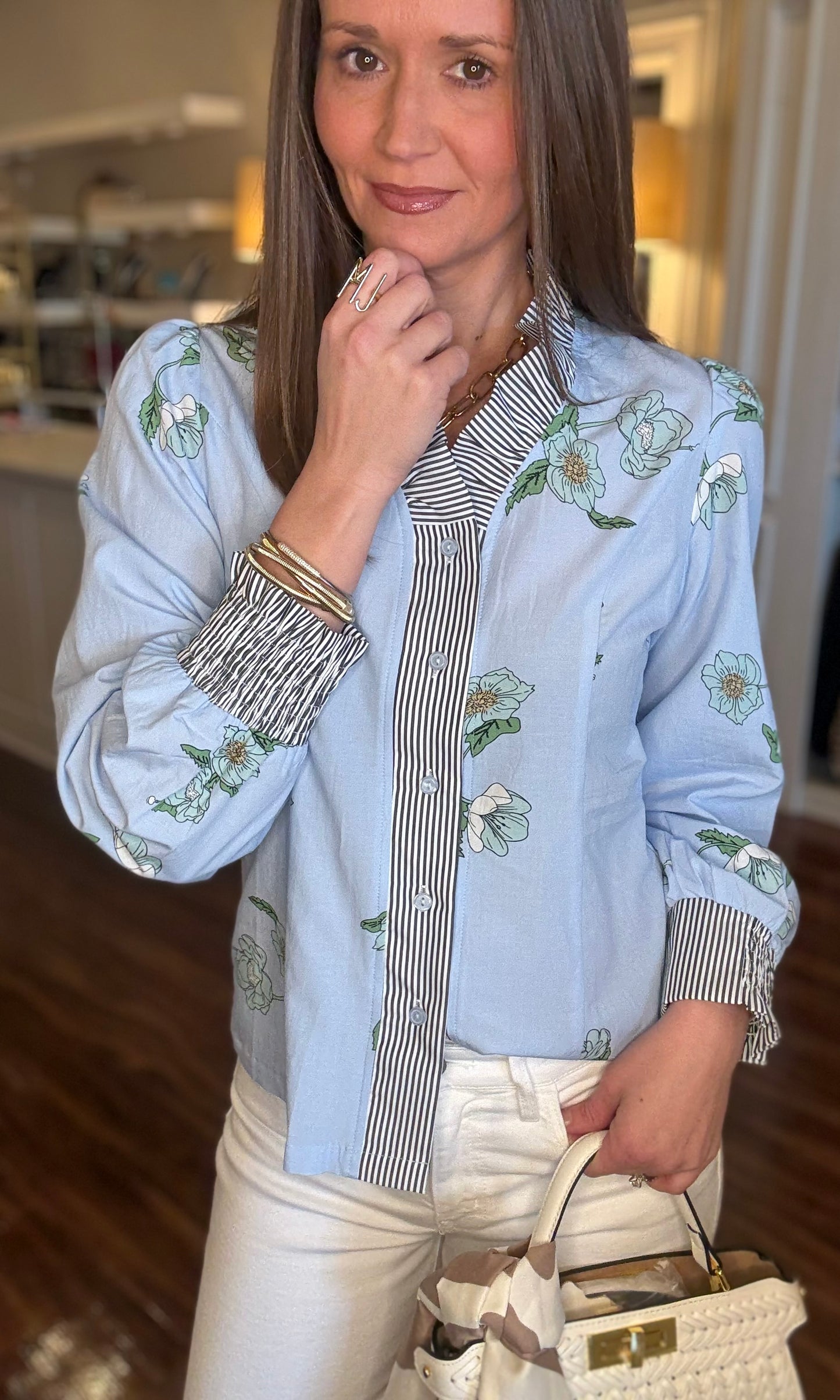 LOVE SOFT BLUE RUFFLE TRIM TOP 2.27