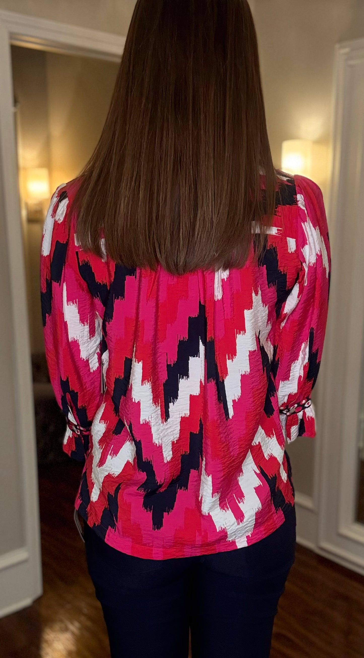 MULTIPLES CUFFED 3/4 SLV PATTERNED TOP 1.15