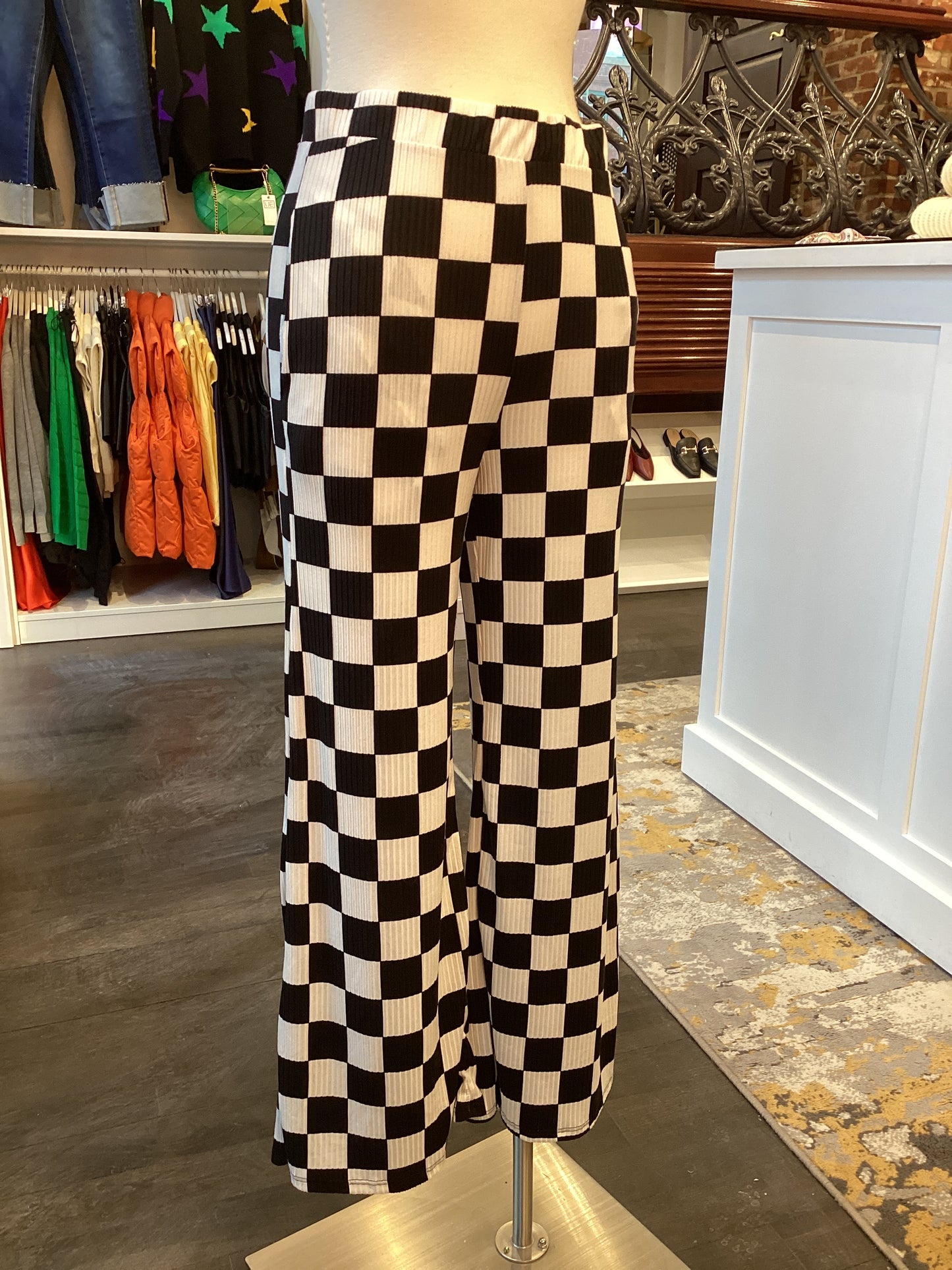 RIBBED CHECKERED STRAIGHT LEG PANT SET 1.3