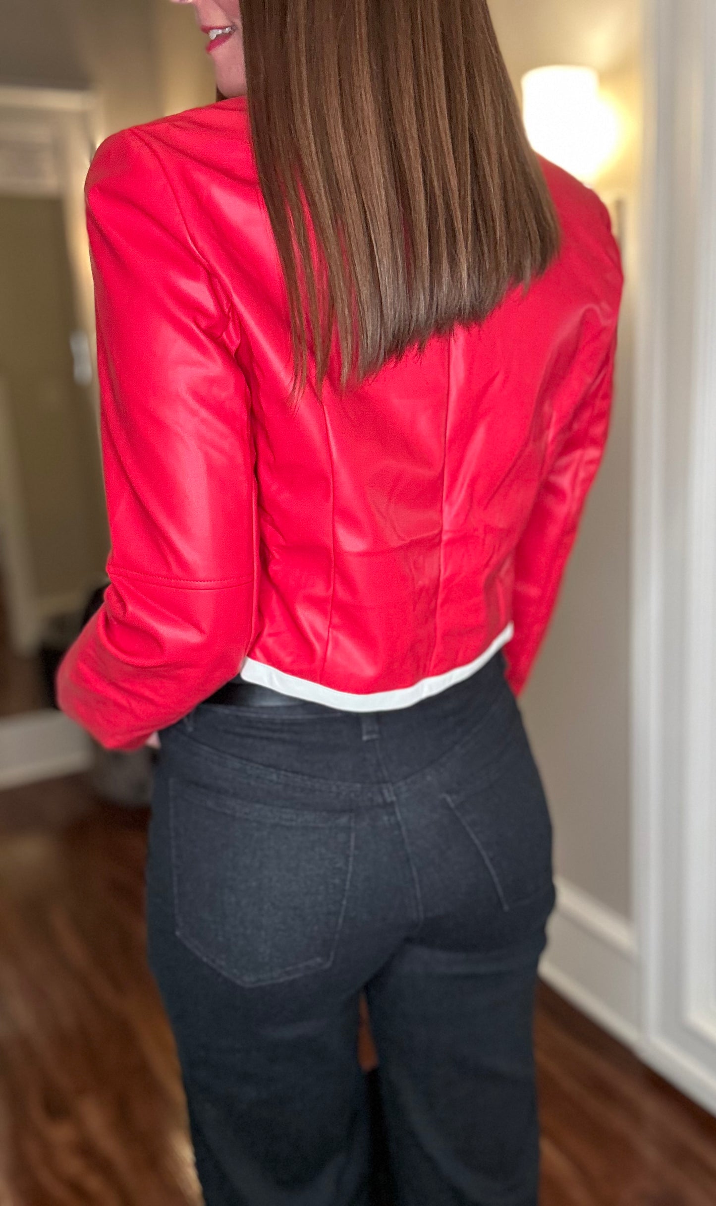 MIMOSA CHIC RED FAUX LEATHER JACKET 8.30
