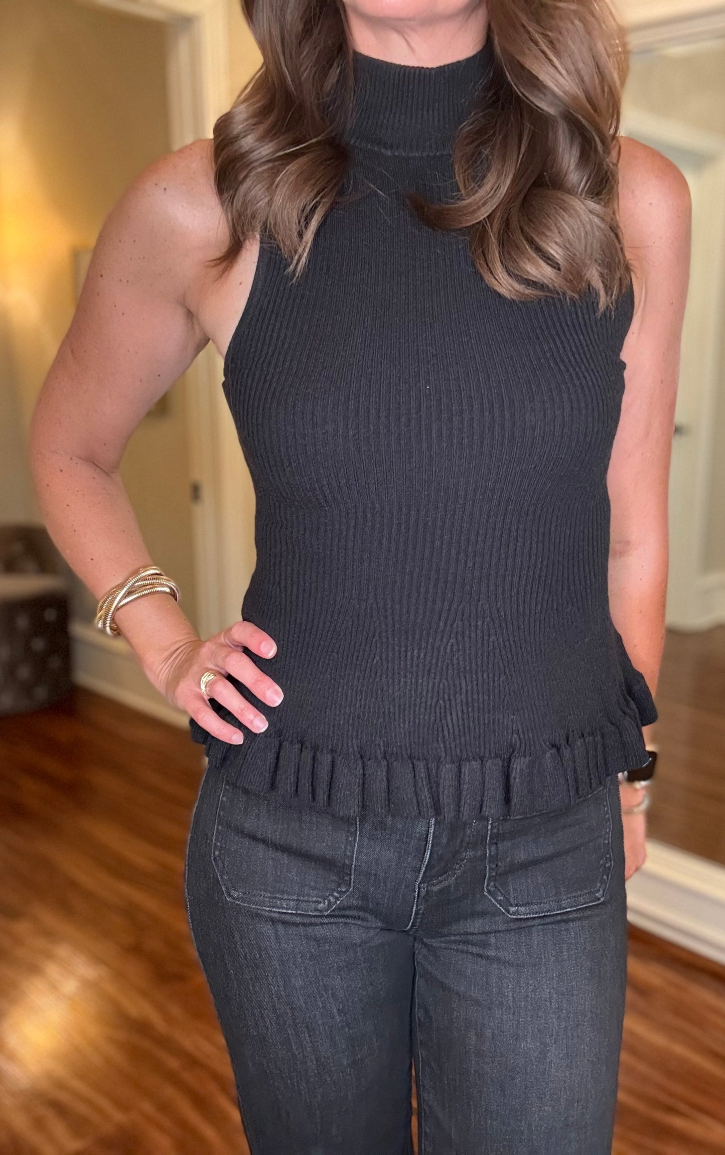 FATE MOCK NECK PEPLUM SWEATER 8.13