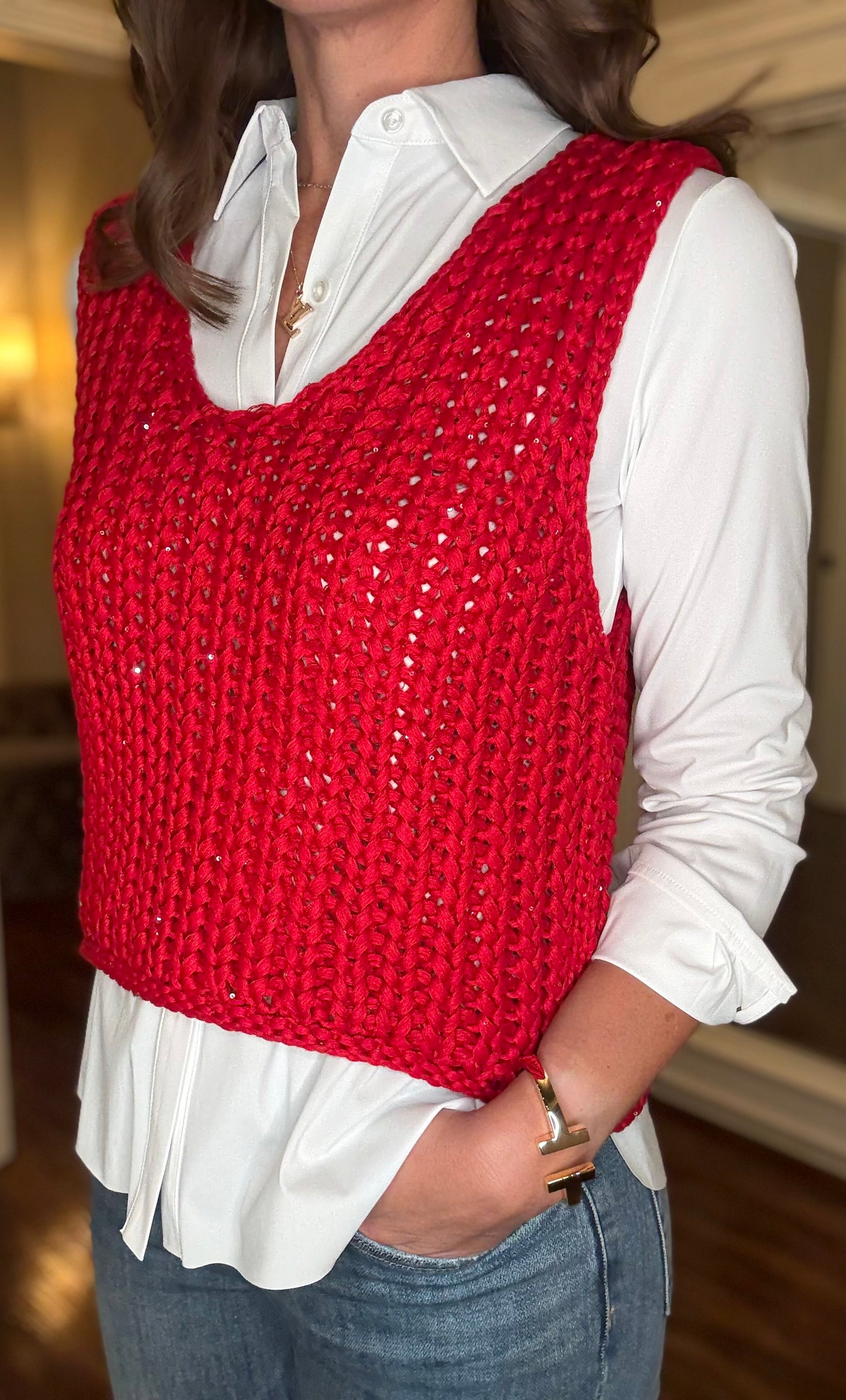 Q2 KNITTED V NECK SWEATER VEST (multiple  9.30
