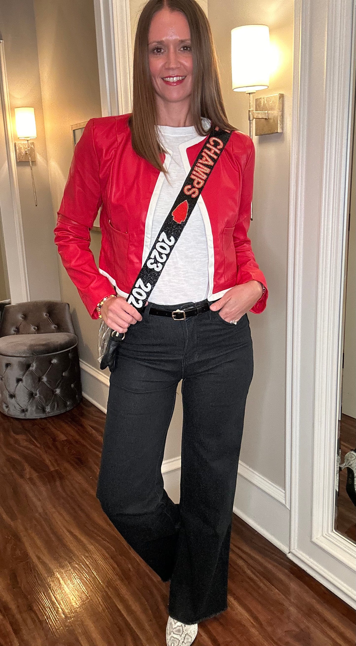 MIMOSA CHIC RED FAUX LEATHER JACKET 8.30