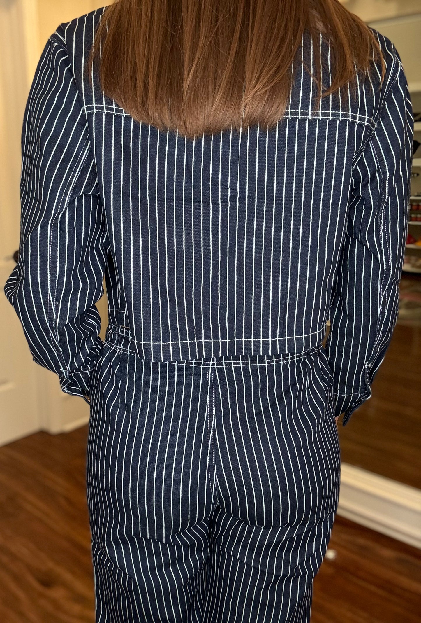 STRIPED CROPPED DENIM JACKET 8.5