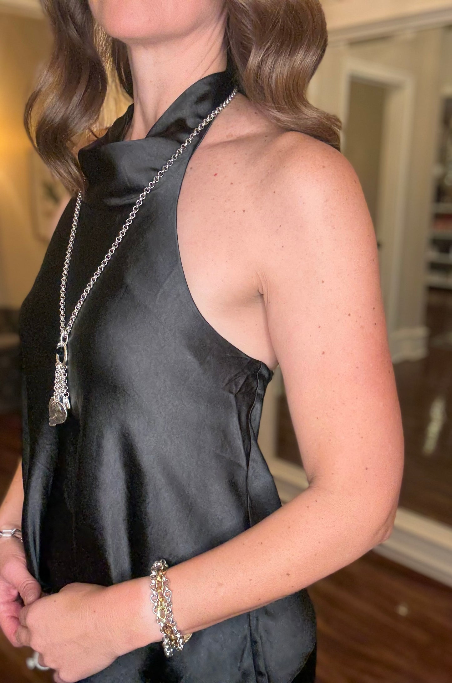 BLACK SATIN HALTER TOP 10.21
