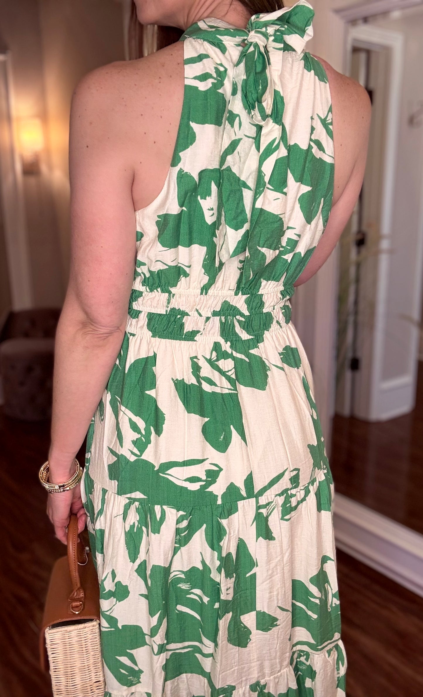 ENTRO GREEN FLORAL HALTER NECK DRESS 4.7