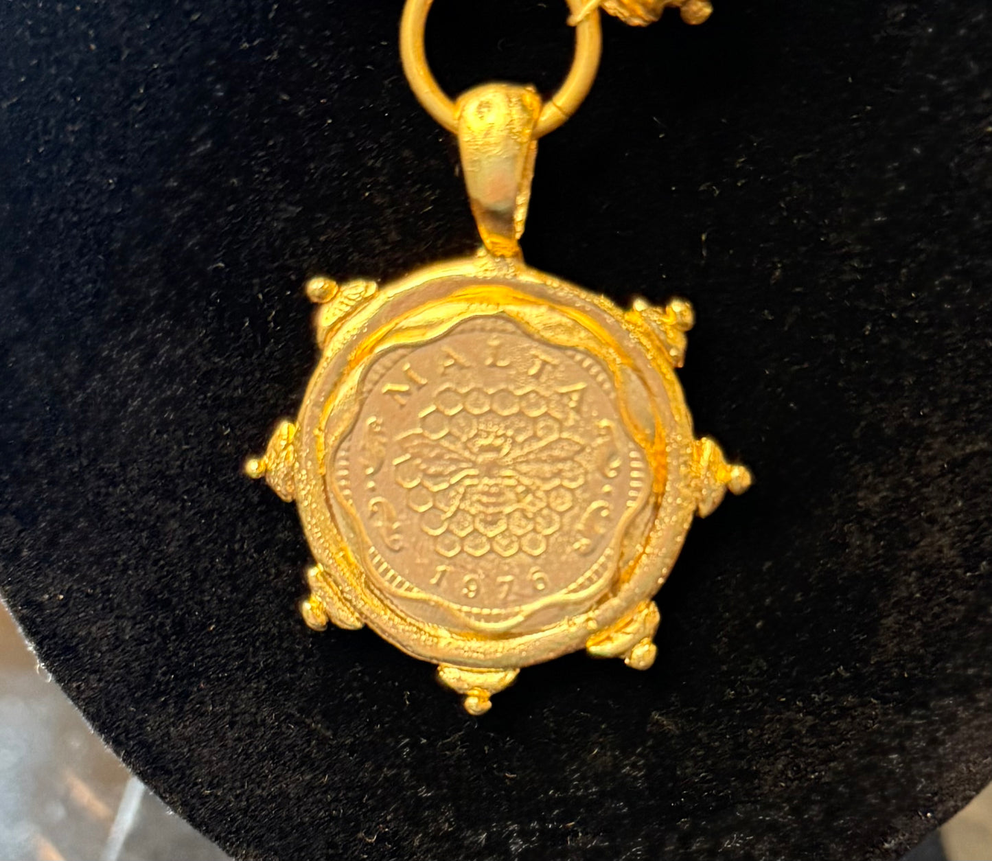 SUSAN SHAW-MALTA COIN CHARM WITH JADE NECKLACE