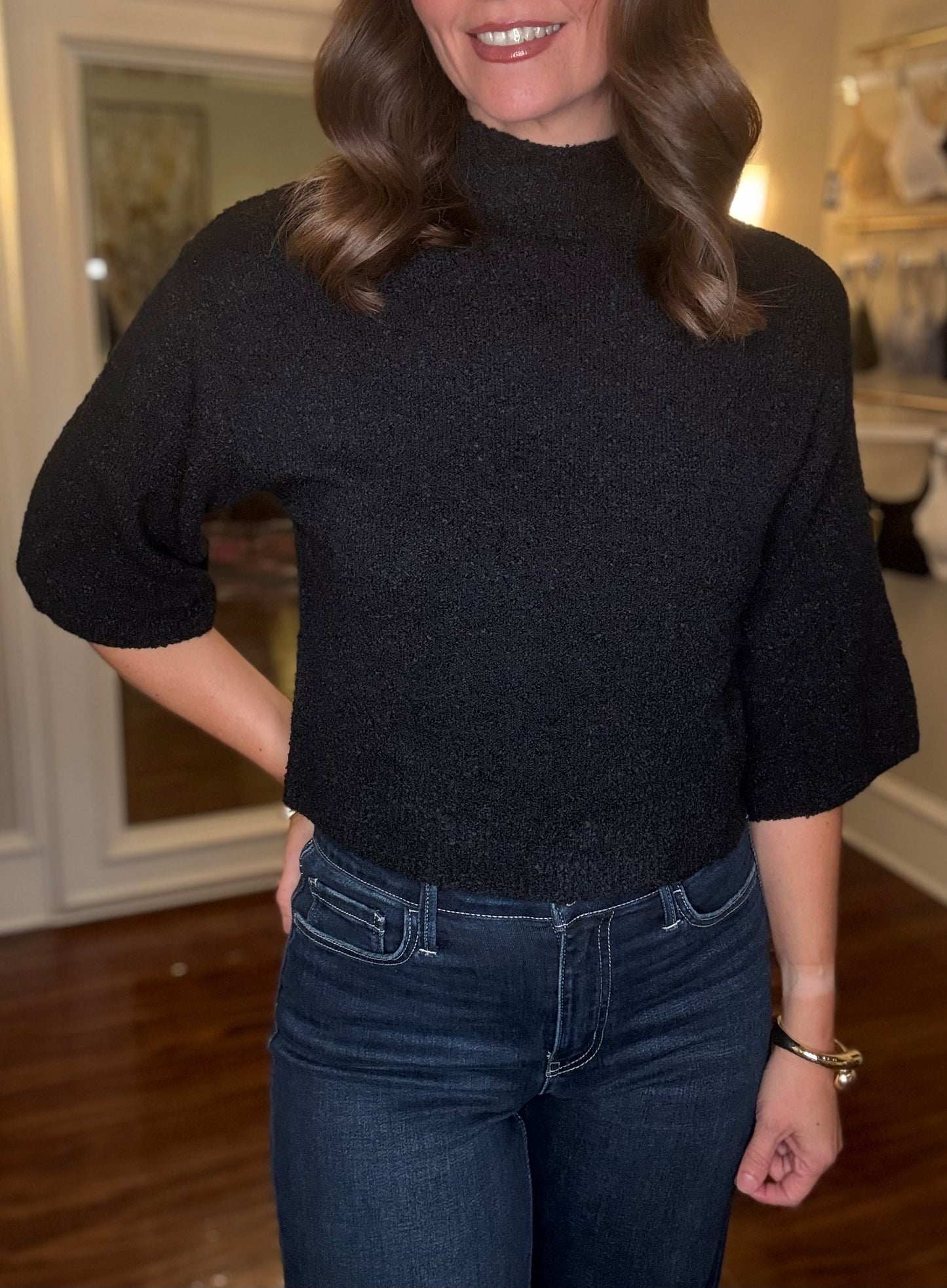 ENTRO BLACK 3/4 SLEEVE SWEATER 10.16