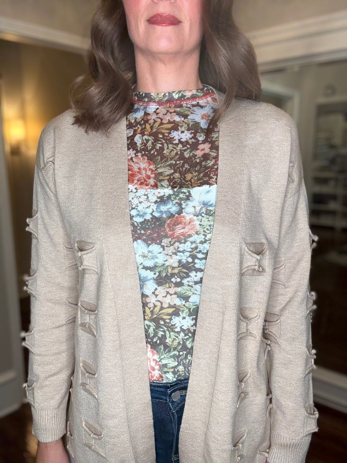 MULTIPLES OPEN FRONT SHAWL COLLAR CARDIGAN 9.15