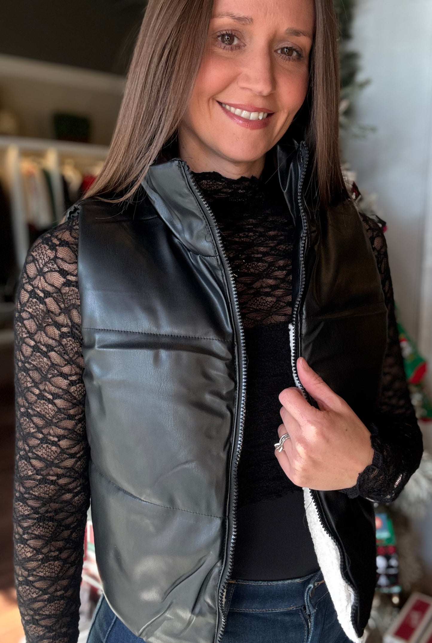 FAUX LEATHER SHERPA VEST 11.24