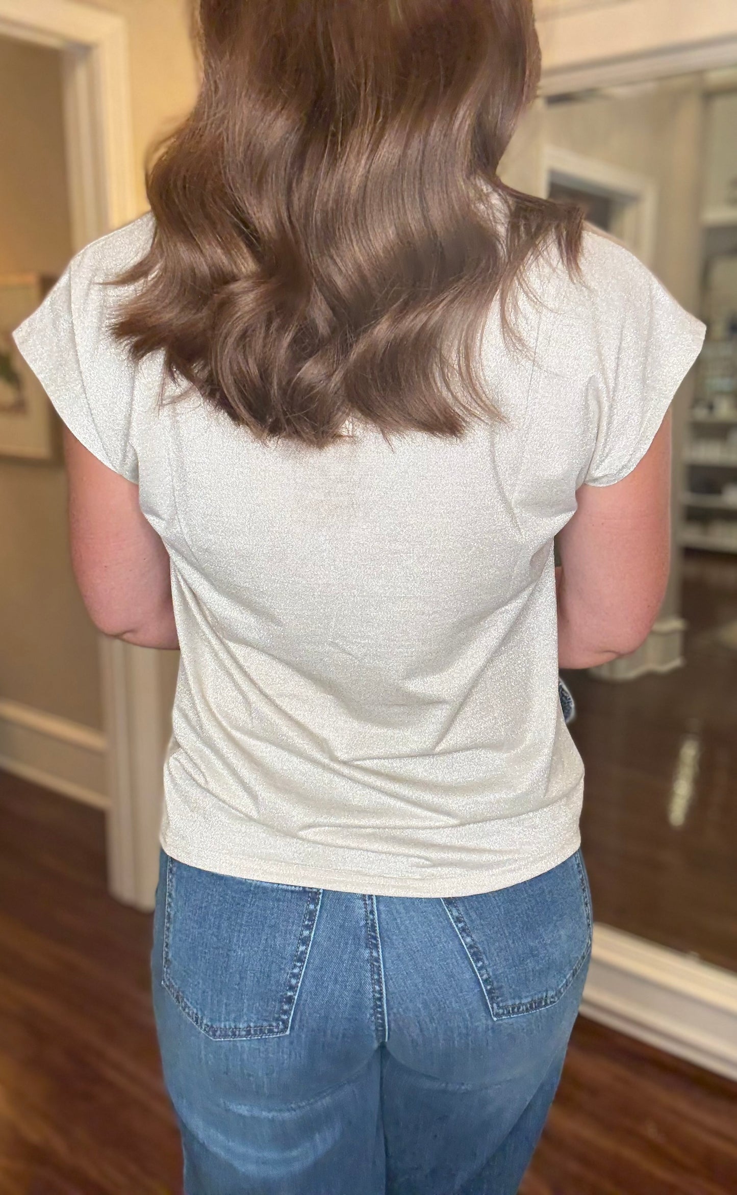 MOLLY BRACKEN V-NECK SHIMMER TEE 8.15