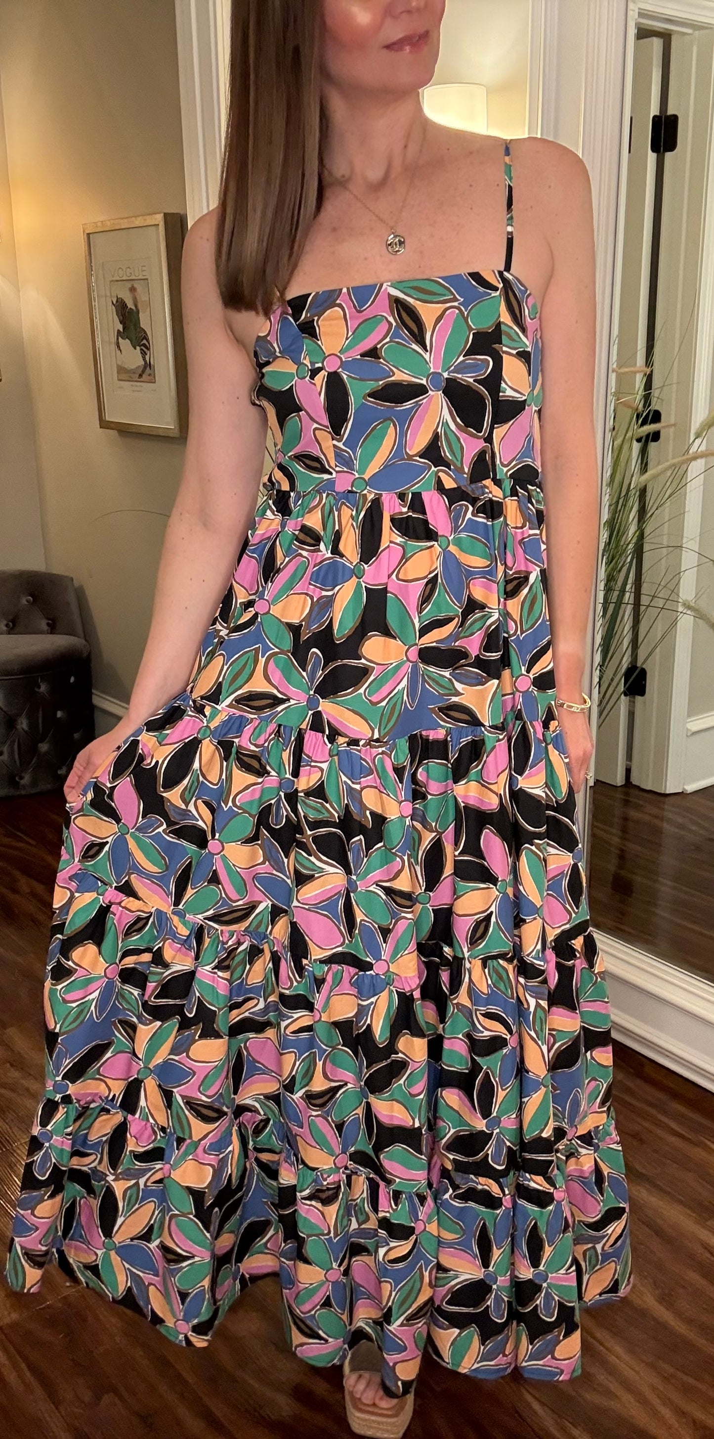 FLORAL SLEEVELESS TIERED MAXI DRESS 3.25