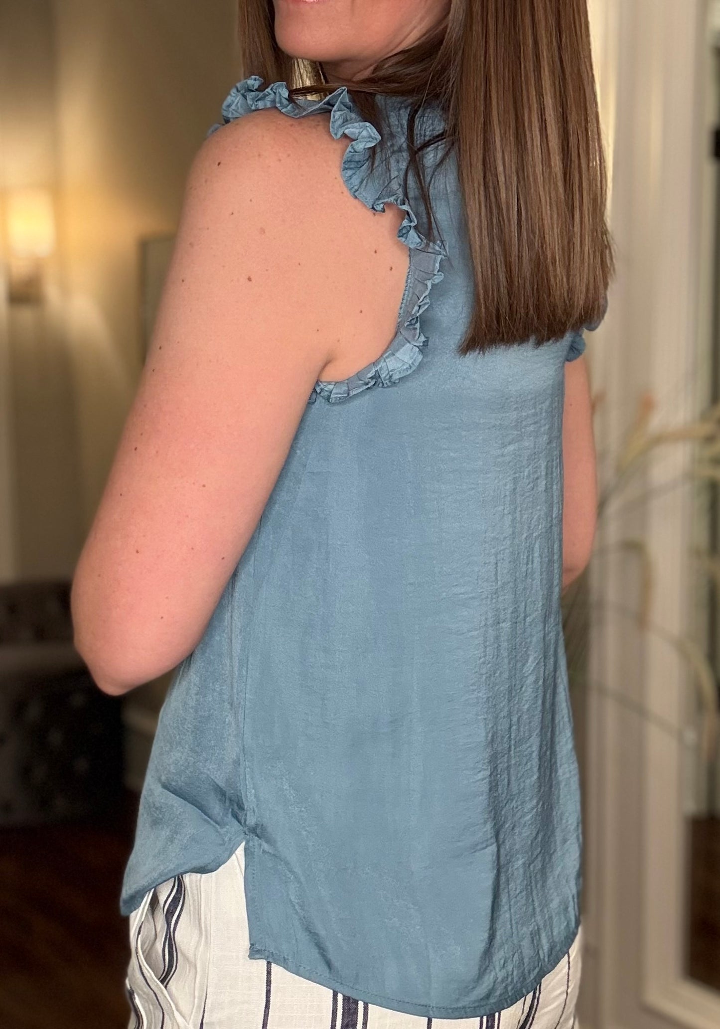 MINE V NECK RUFFLE TRIM BLOUSE 3.24
