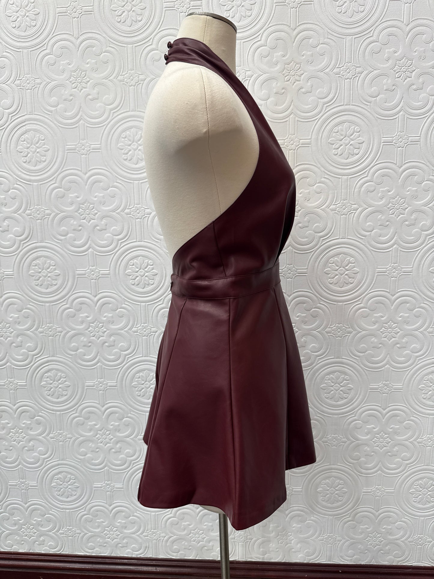 DEEP HALTER NECK LEATHER ROMPER 8.28
