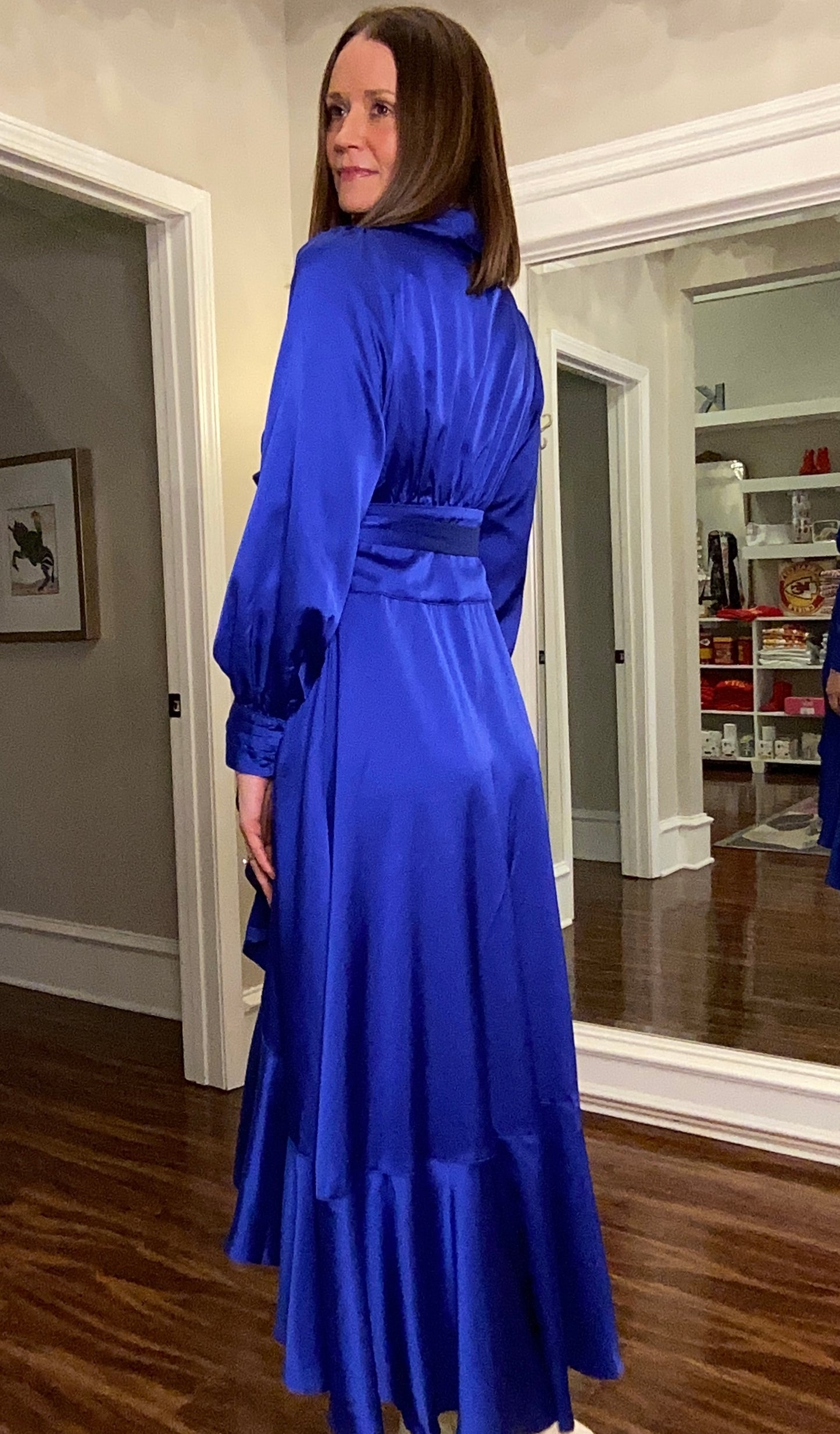 SHAWL COLLAR SATIN WRAP DRESS