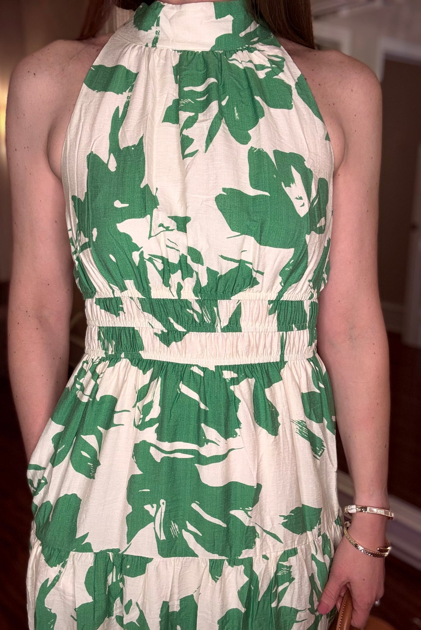 ENTRO GREEN FLORAL HALTER NECK DRESS 4.7
