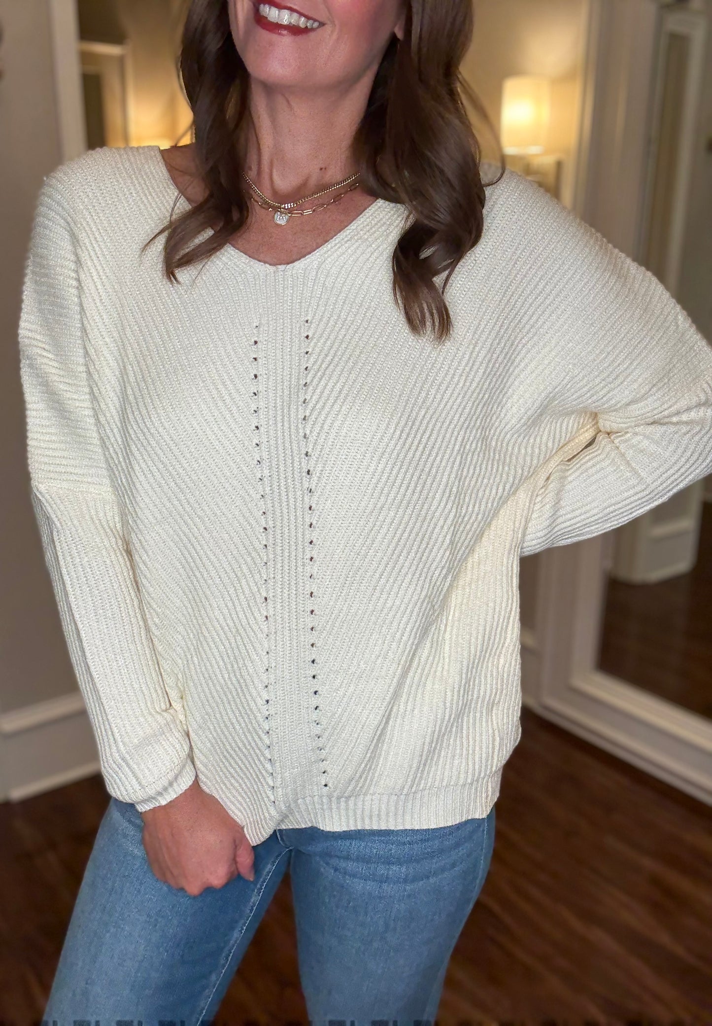 BLU IVY POINTELLE V-NECK SWEATER 7.15