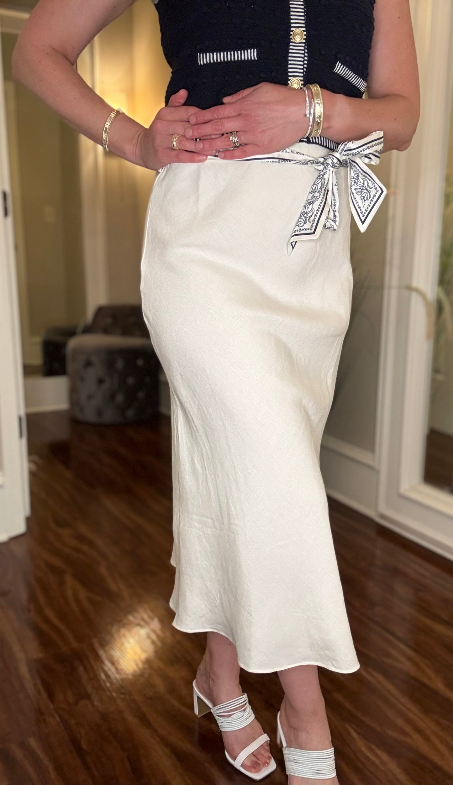 CURRENT AIR BIAS MIDI SKIRT WITH SCARF BELT (multiple colors) 4.27