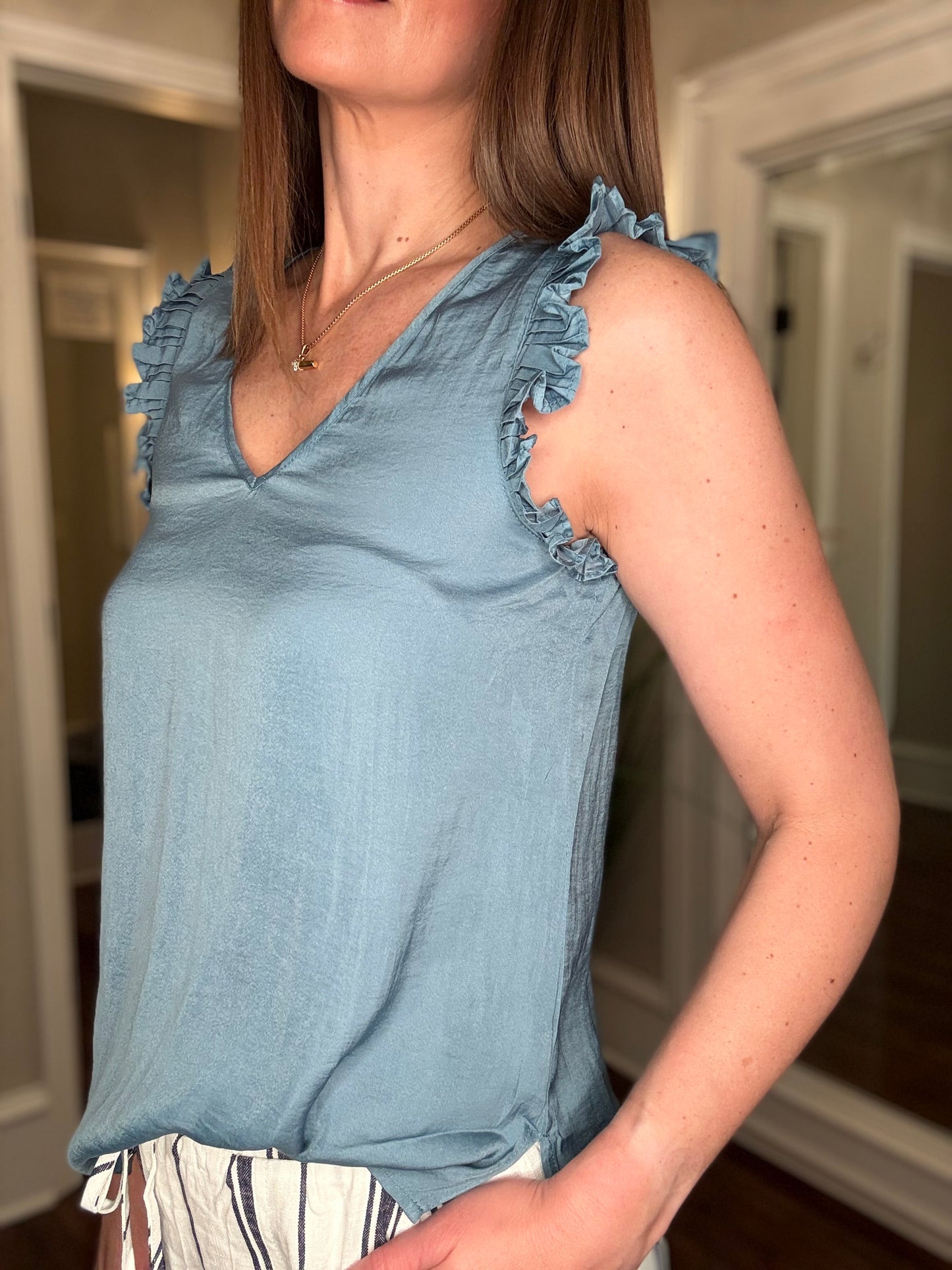 MINE V NECK RUFFLE TRIM BLOUSE 3.24