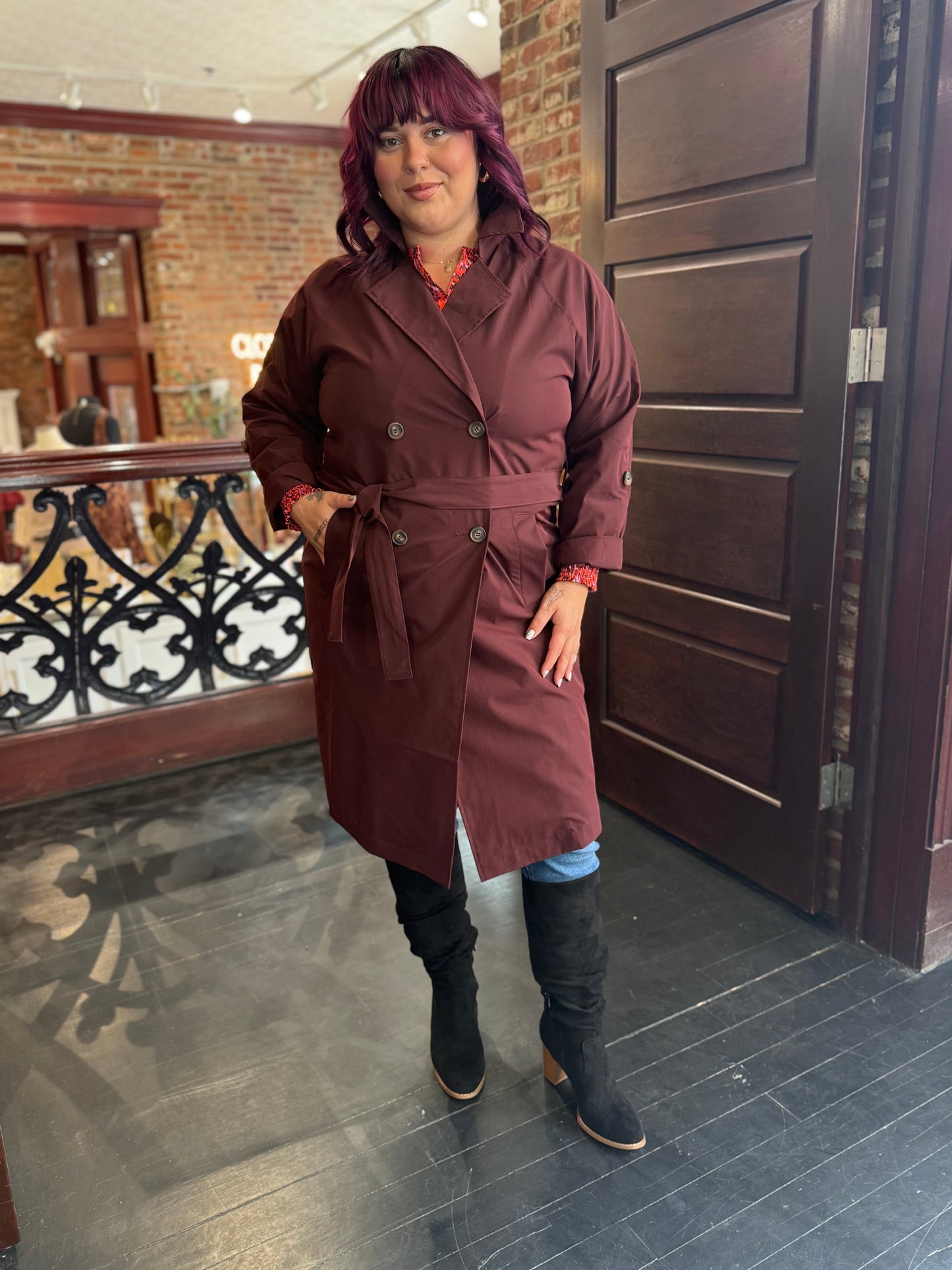 MAROON TRENCH COAT EXTENDED SIZE