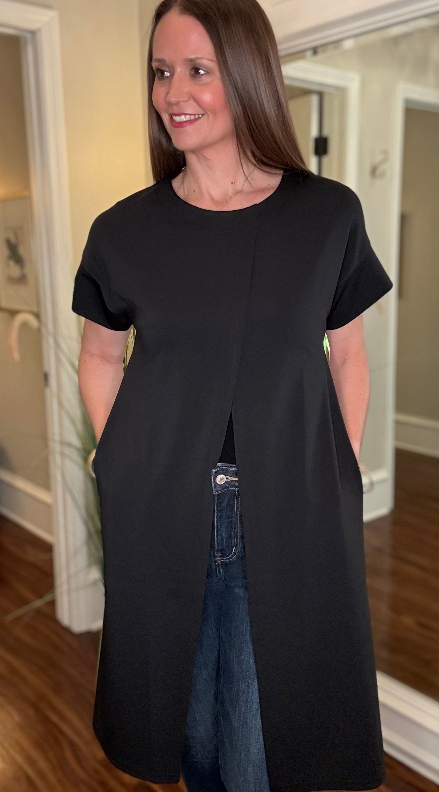 TRISHA TYLER BLACK SPLIT FRONT TOPPER 4.24