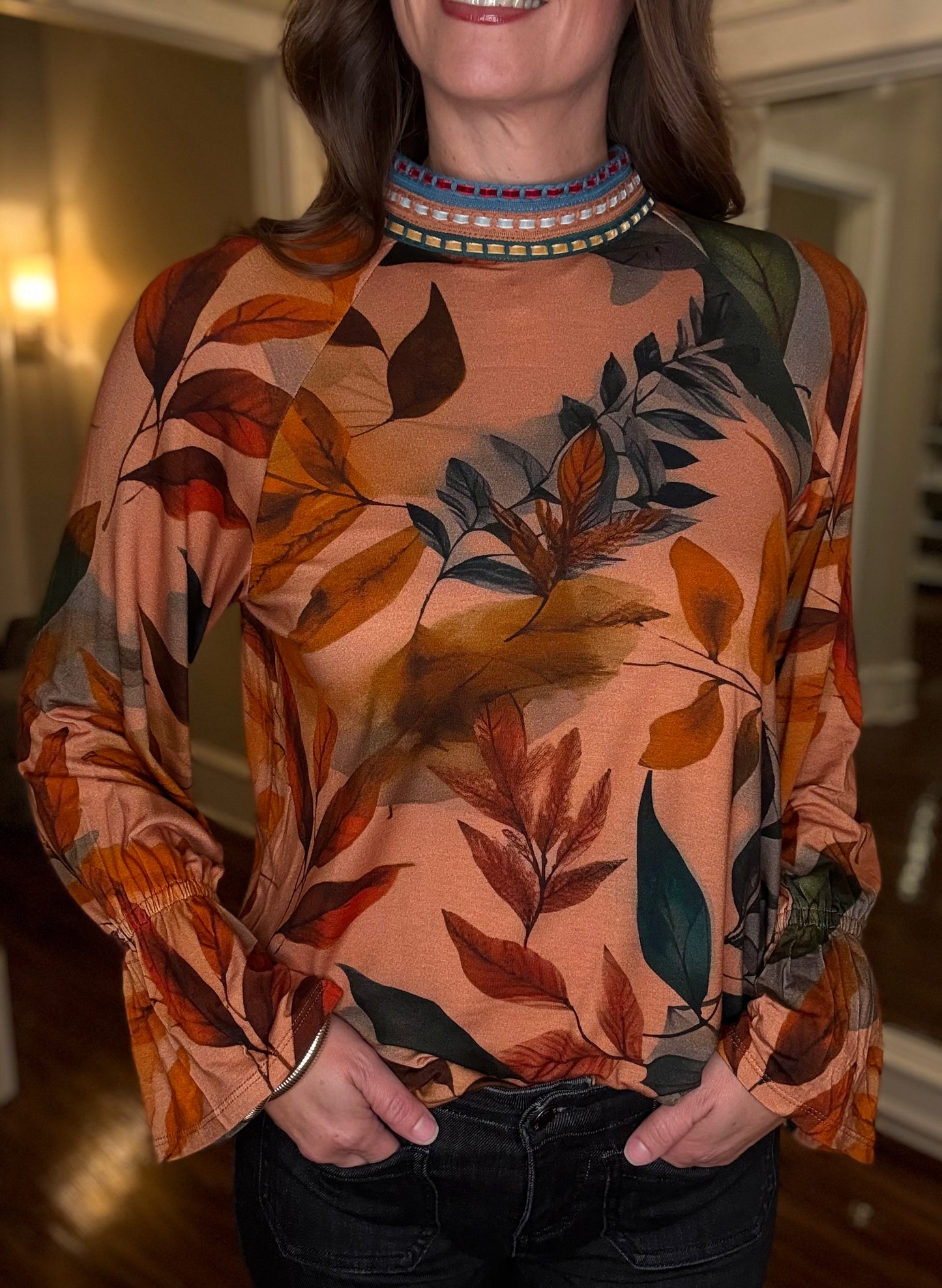 FDJ MOCK NECK FLORAL TOP 8.13