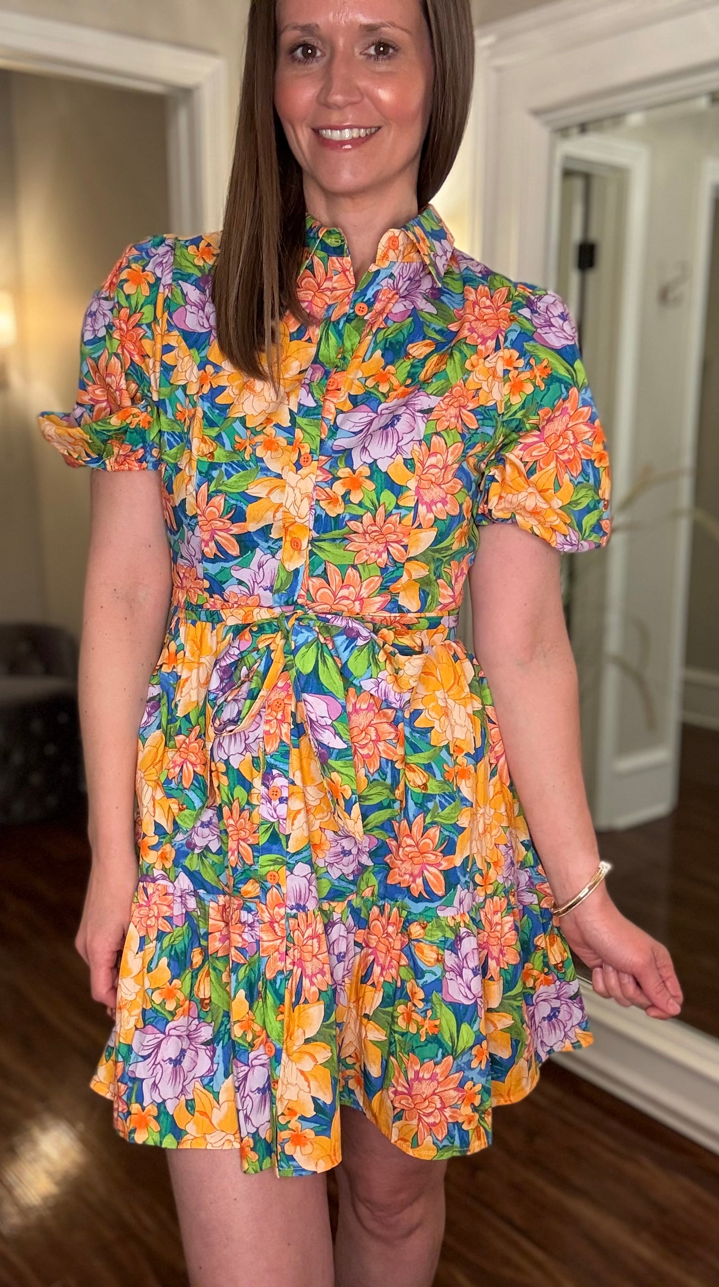 FLYING TOMATO FLORAL PRINT BUTTON FRONT DRESS 3.25