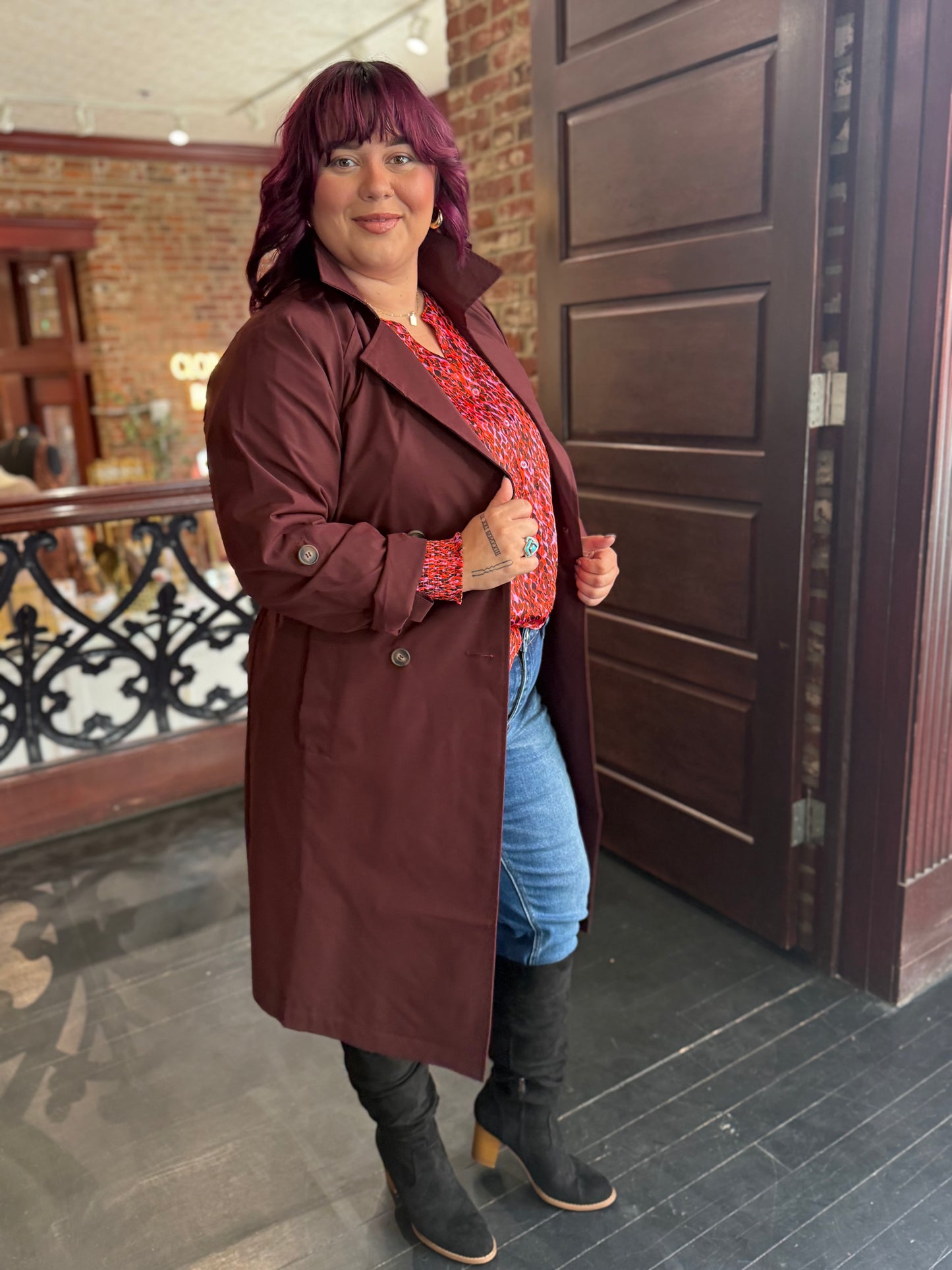 MAROON TRENCH COAT EXTENDED SIZE