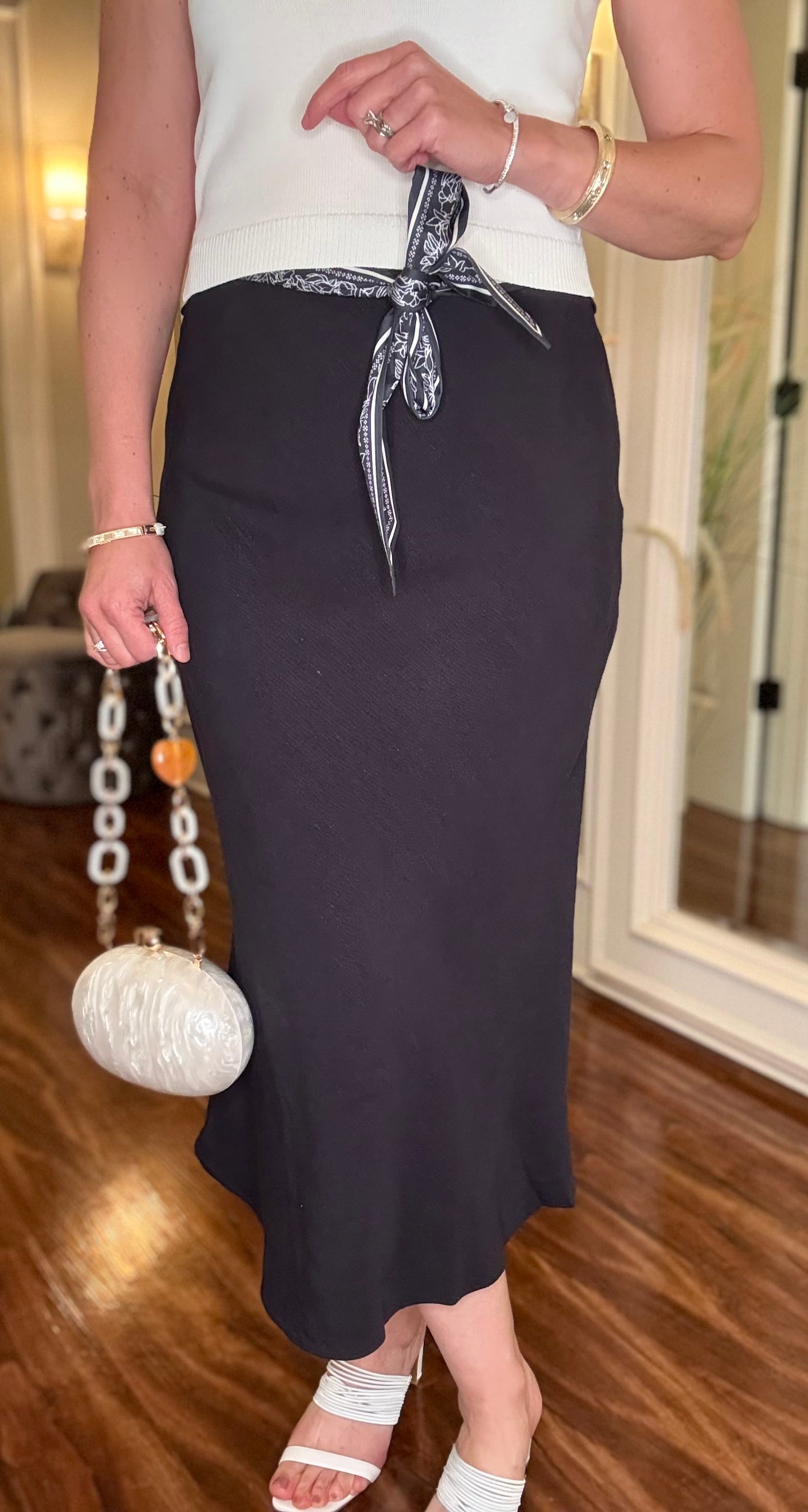 CURRENT AIR BIAS MIDI SKIRT WITH SCARF BELT (multiple colors) 4.27