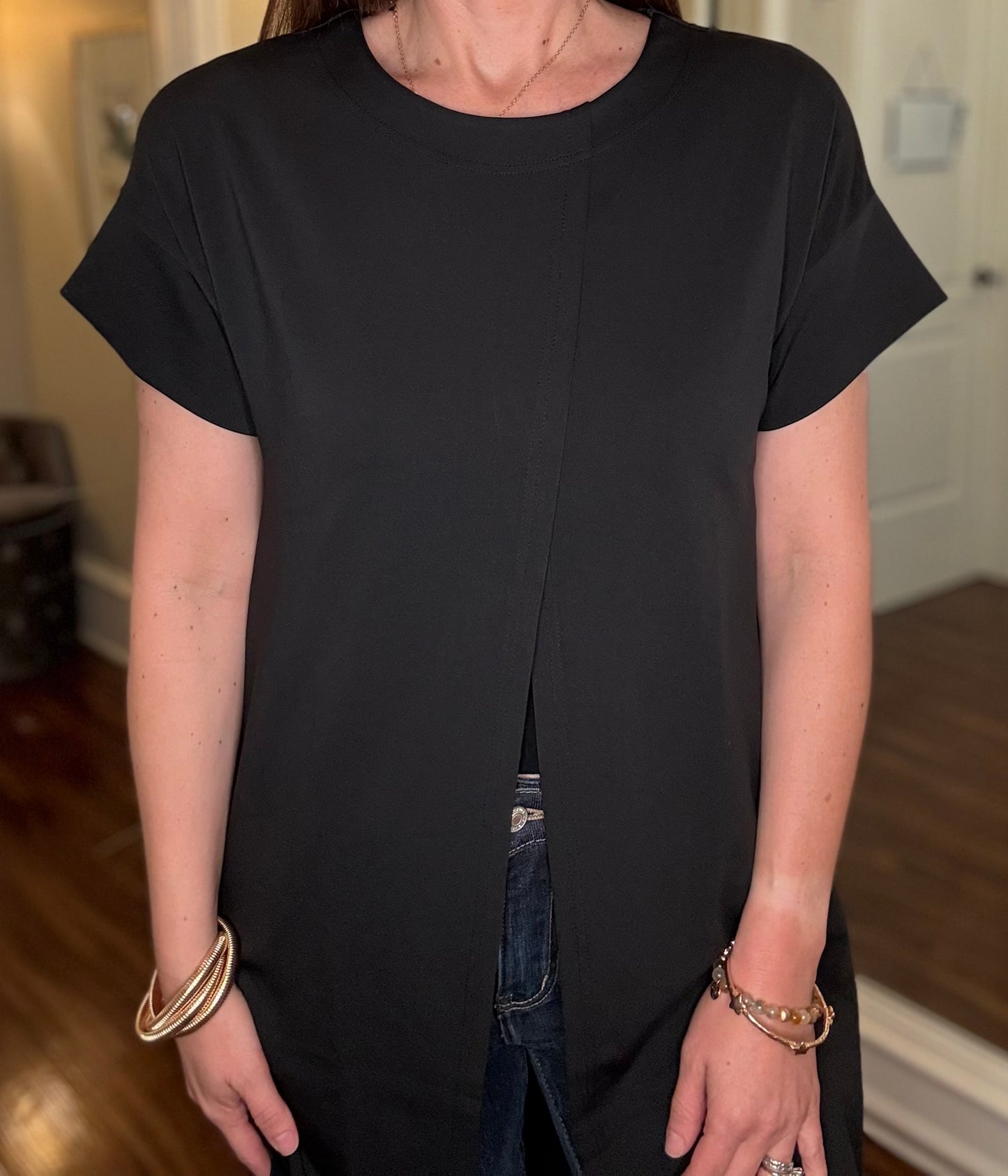 TRISHA TYLER BLACK SPLIT FRONT TOPPER 4.24