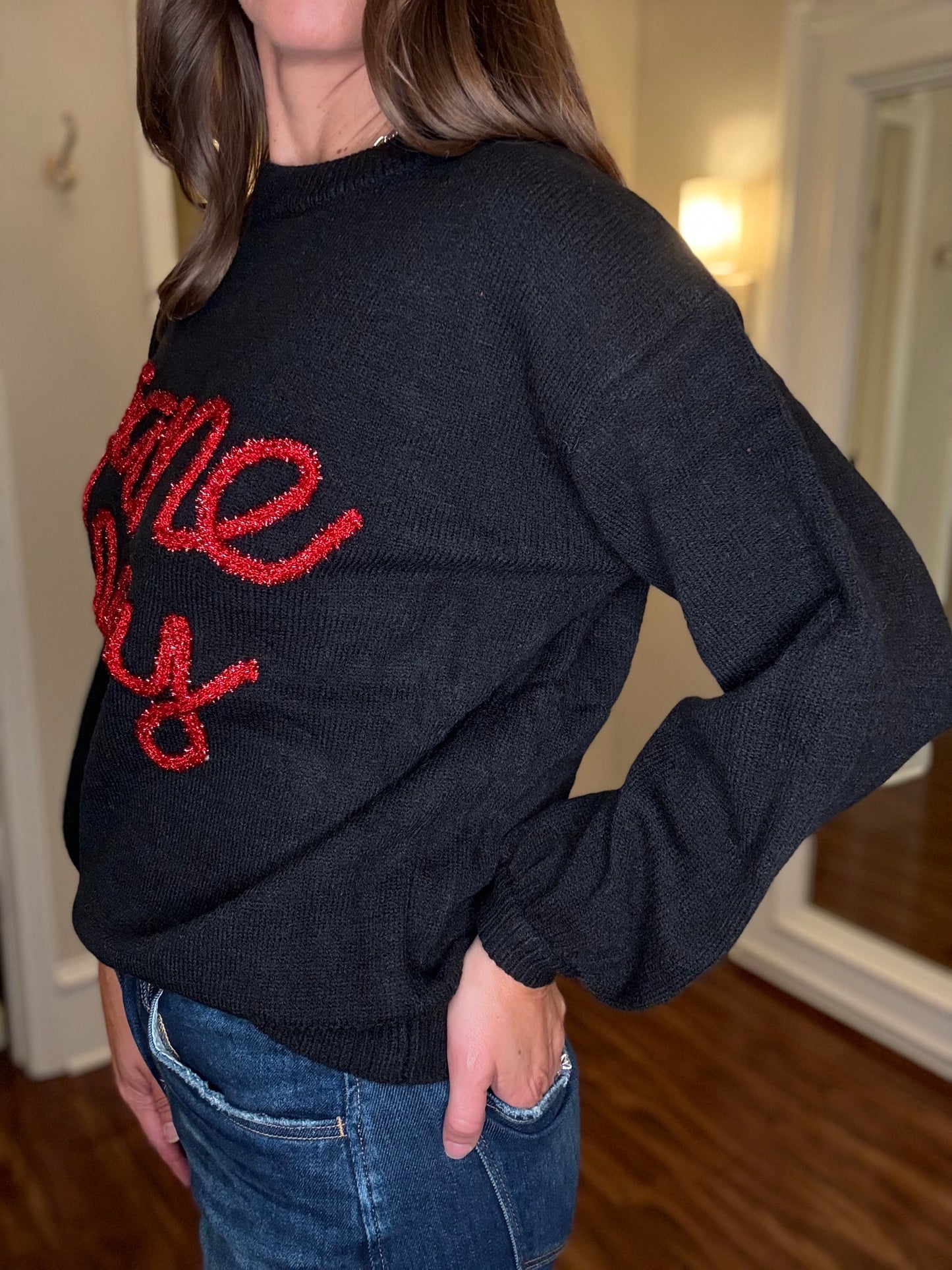 GAME DAY METALLIC LETTER SWEATER 7.24