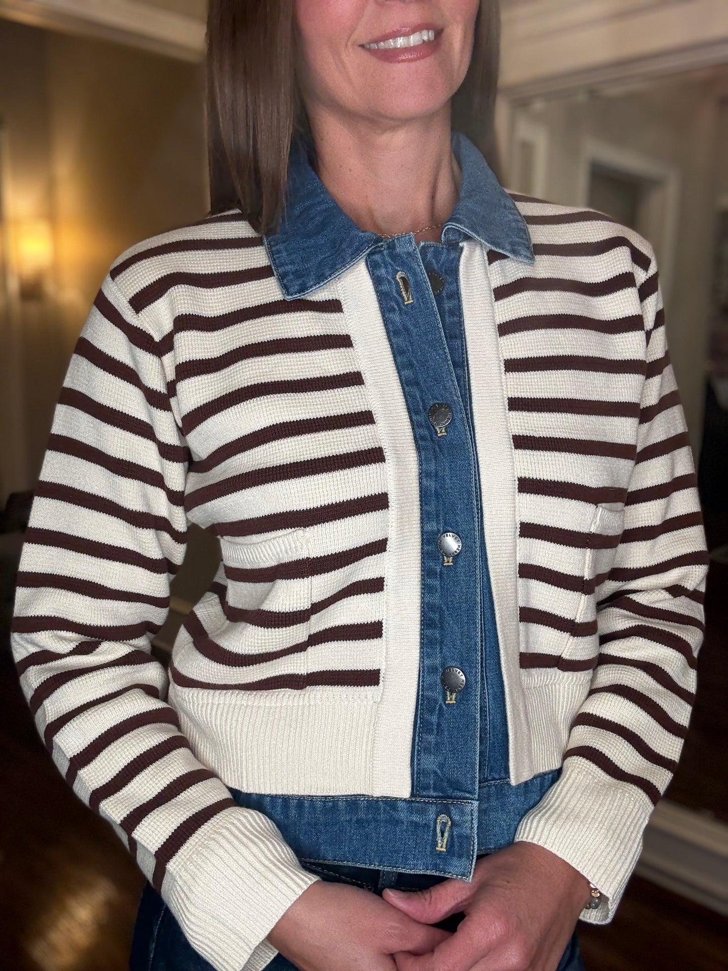 VELVET HEART MIXED MEDIA SWEATER WITH STRIPES 8.26