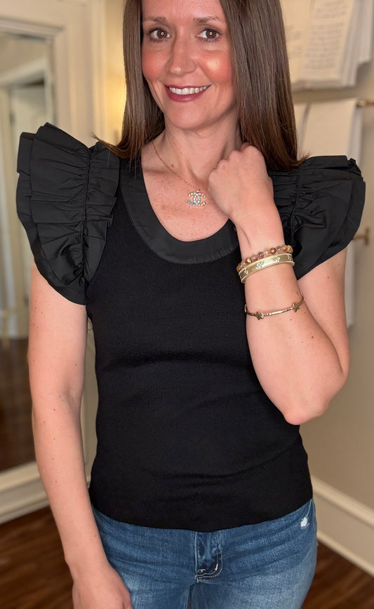 FATE RUFFLE SLEEVE FITTED SWEATER TOP 4.8