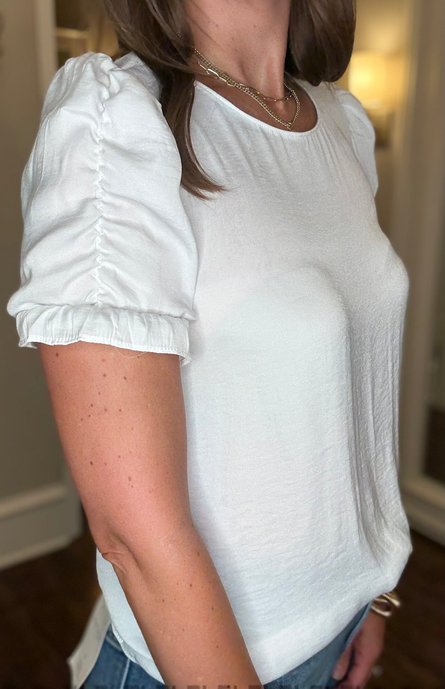 NAKED ZEBRA GATHERED RUFFLE SLV TOP (multiple colors) 7.24