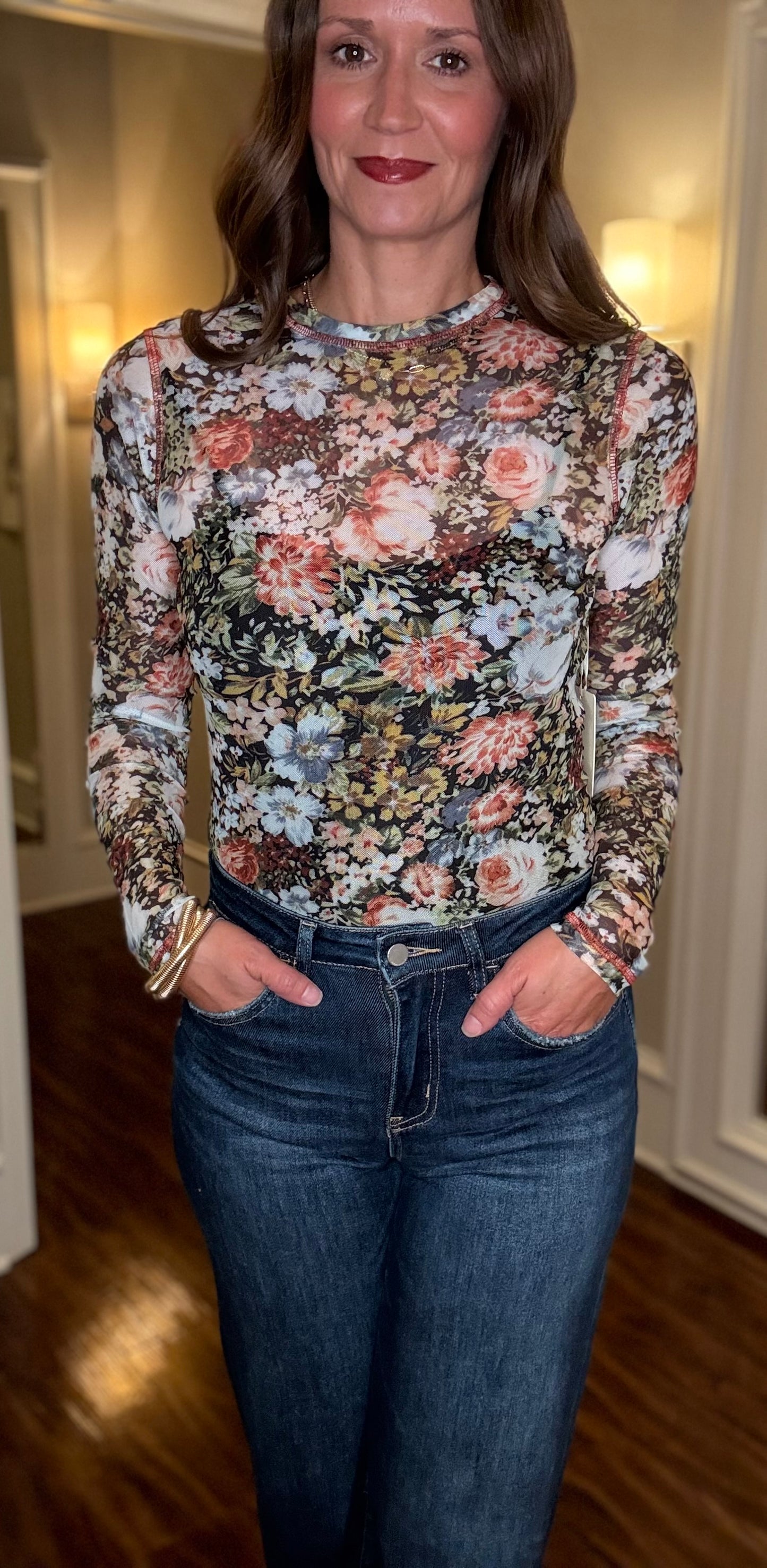 LA MIEL SEMI SHEER LS PRINT LAYERING TOP 8.17
