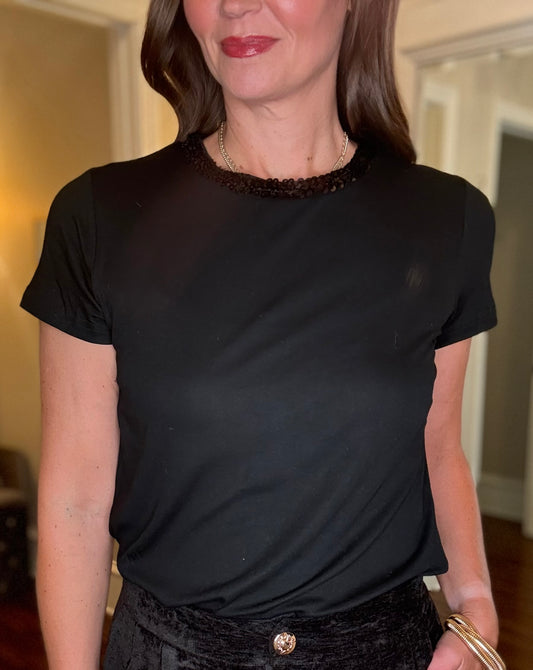 MOLLY BRACKEN TOP WITH SEQUIN NECKLINE 8.15