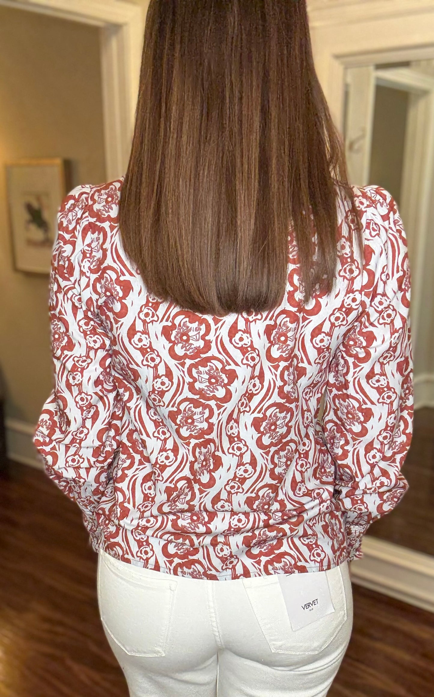 LOVE SOFT RUST FLORAL STRIPED TRIM TOP 1.27