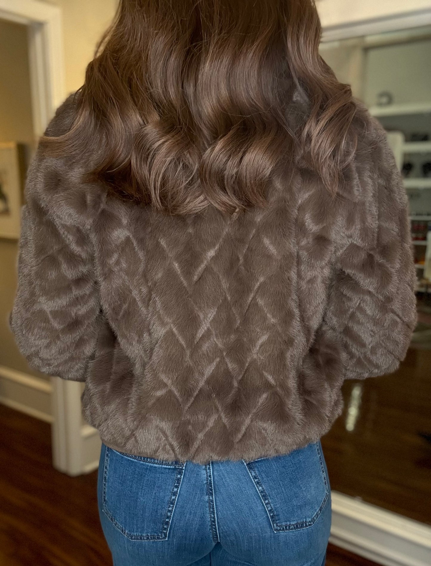 MOLLY BRACKEN BROWN FAUX FUR JACKET 8.15
