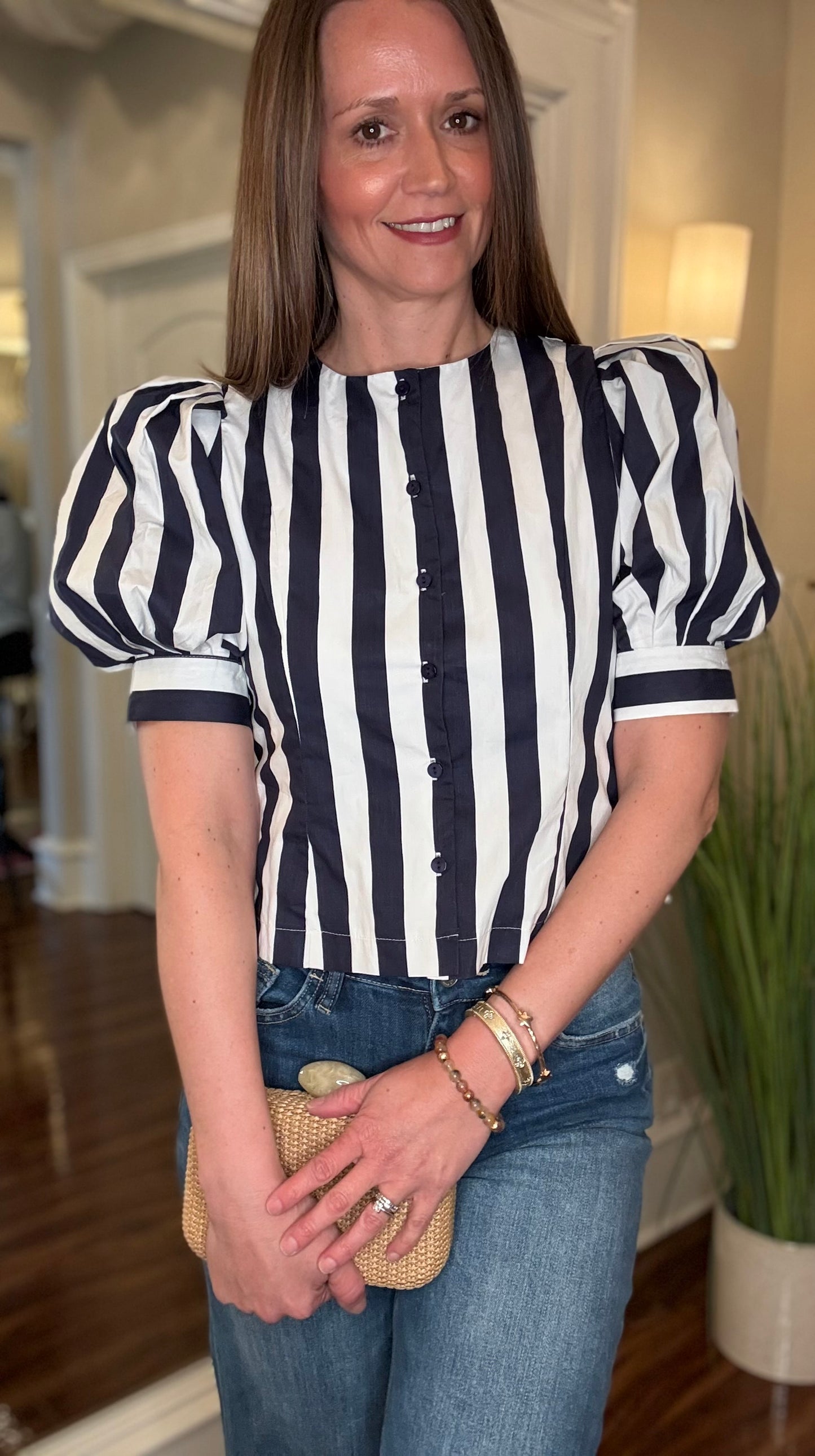 ENTRO STRIPED PUFF SLEEVE TOP (multiple colors) 4.9