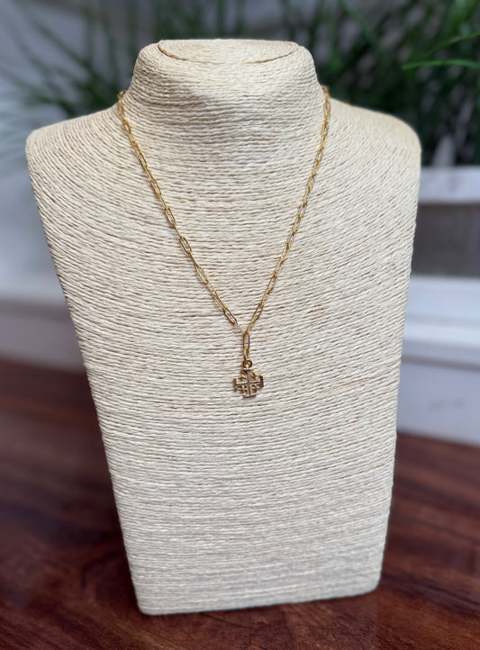 SUSAN SHAW JERUSALEM CROSS PAPERCLIP NECKLACE