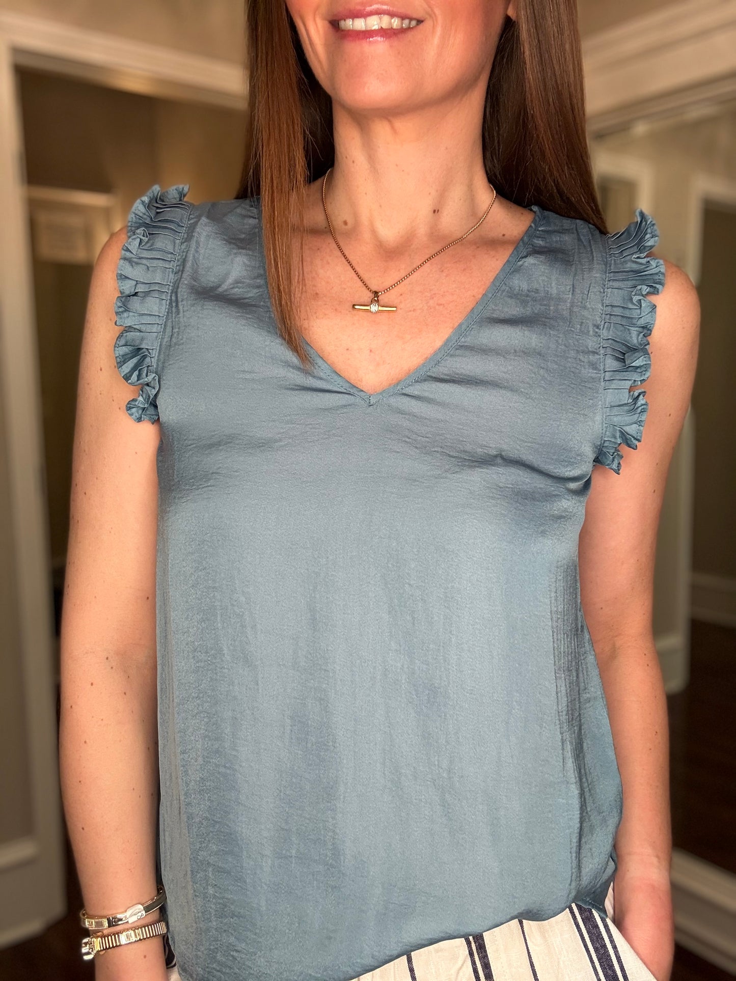 MINE V NECK RUFFLE TRIM BLOUSE 3.24