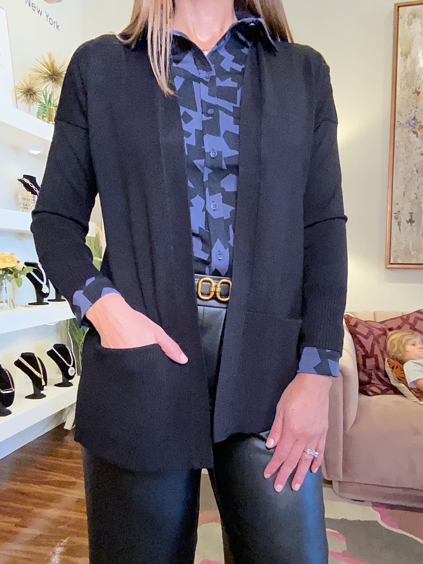 LONG SLEEVE OPEN FRONT CARDI WITH POCKETS