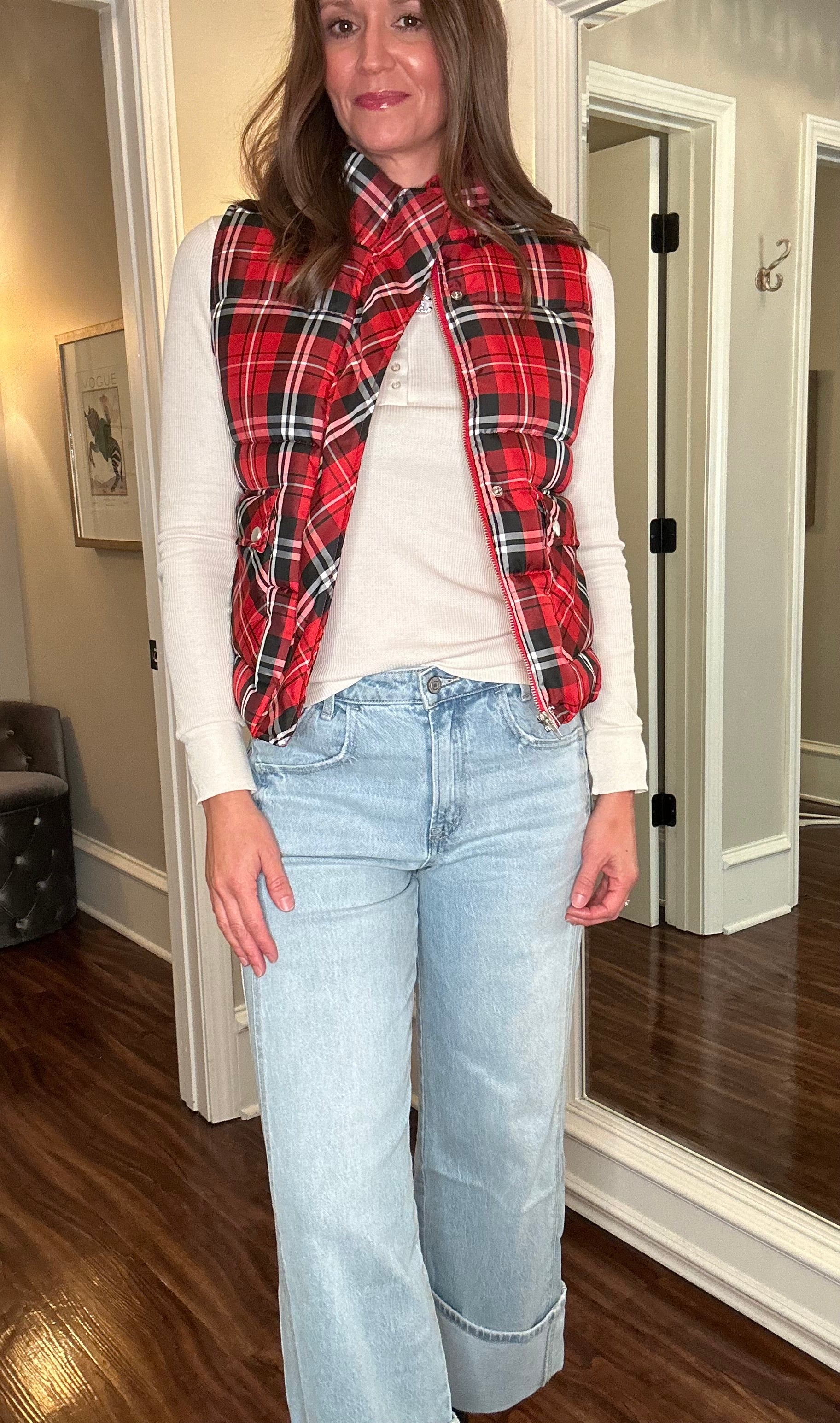 JODIFL PLAID PUFFER VEST RED/BLACK – clothology:135