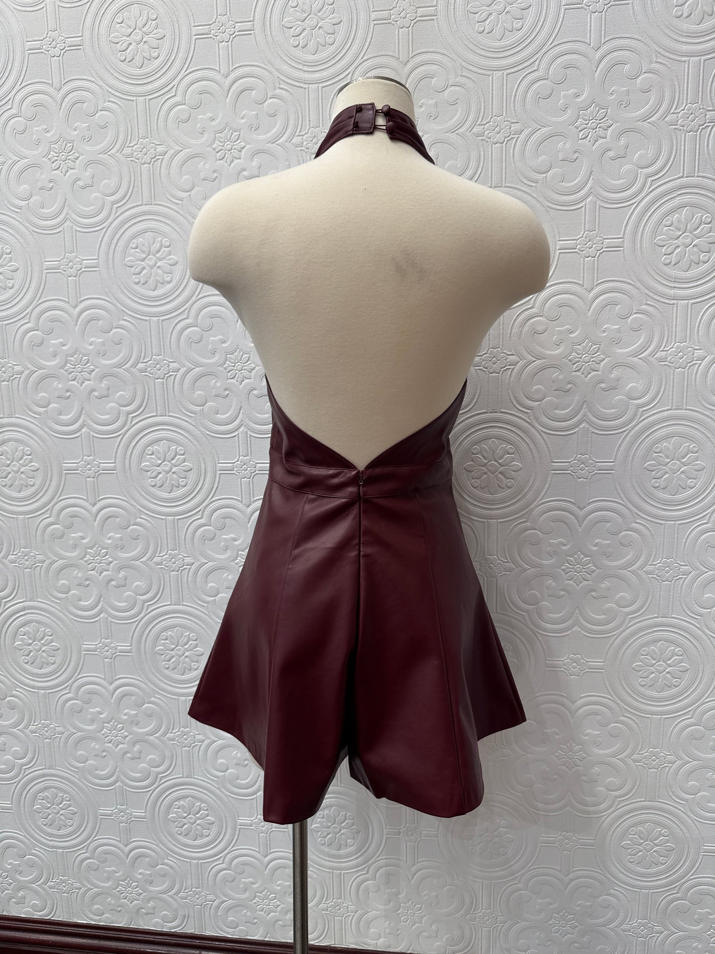 DEEP HALTER NECK LEATHER ROMPER 8.28