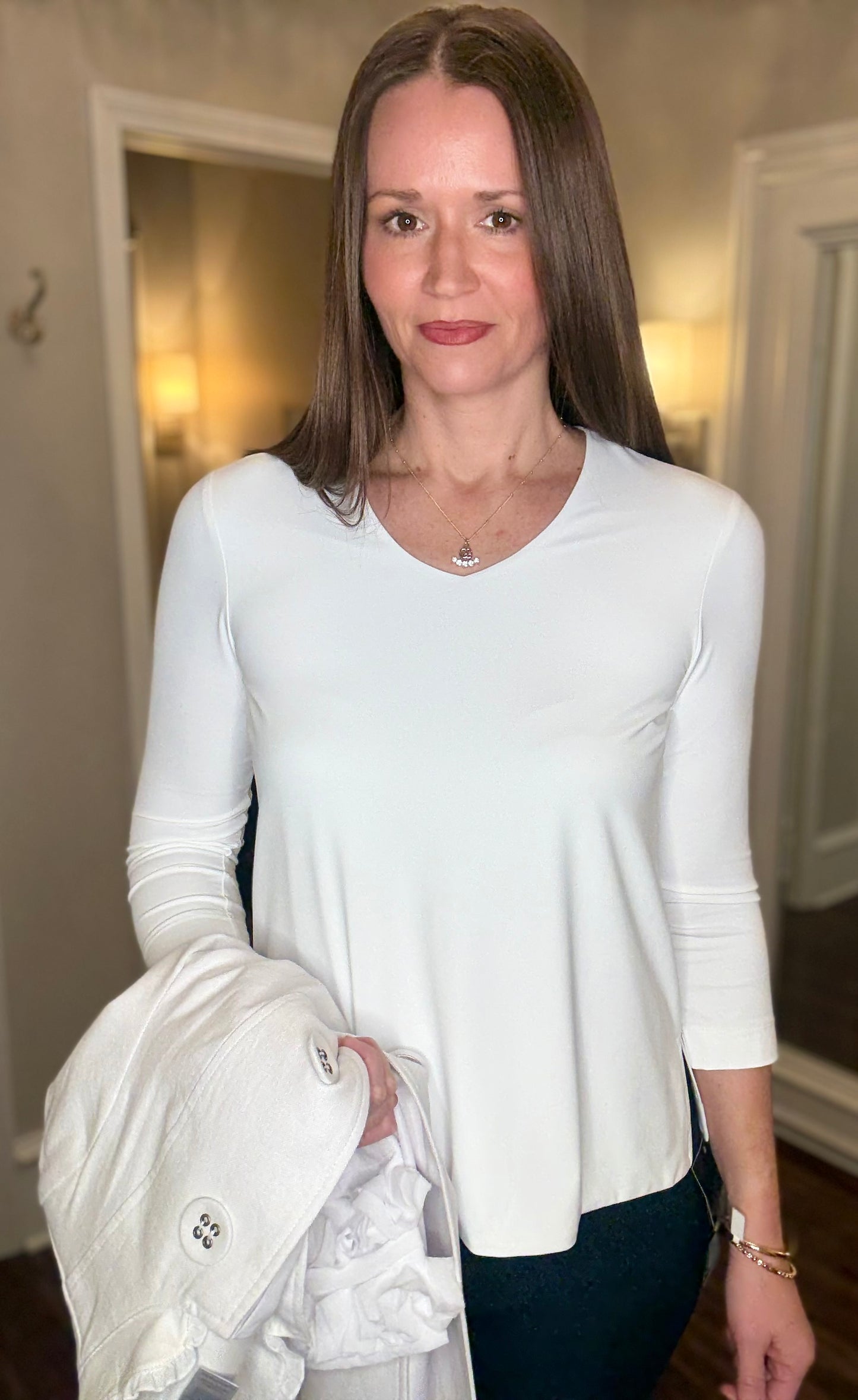 MULTIPLES 3/4 SLV V-NECK TOP 1.15