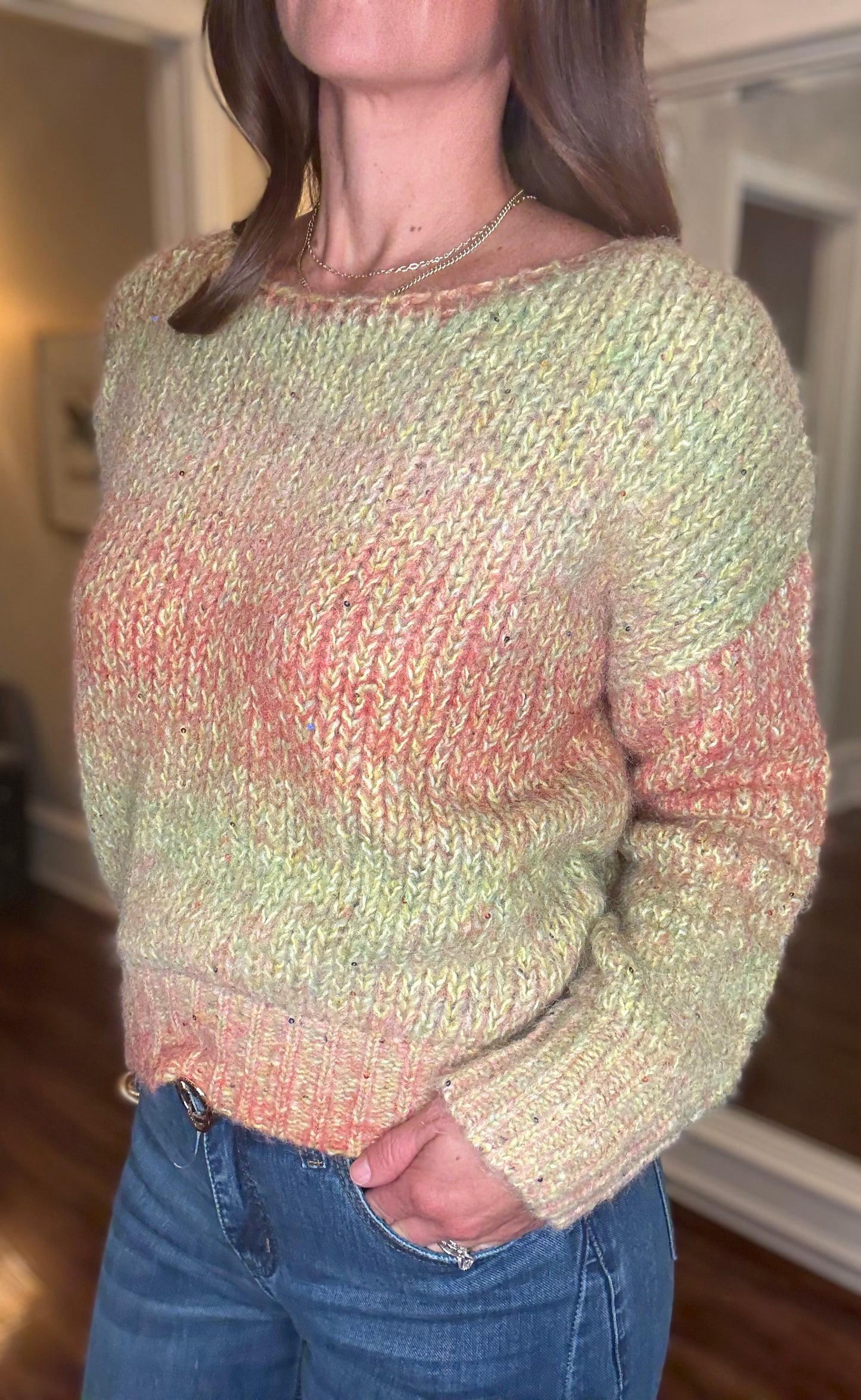 MOLLY BRACKEN LIME GREEN SWEATER WITH SPARKLE 8.15