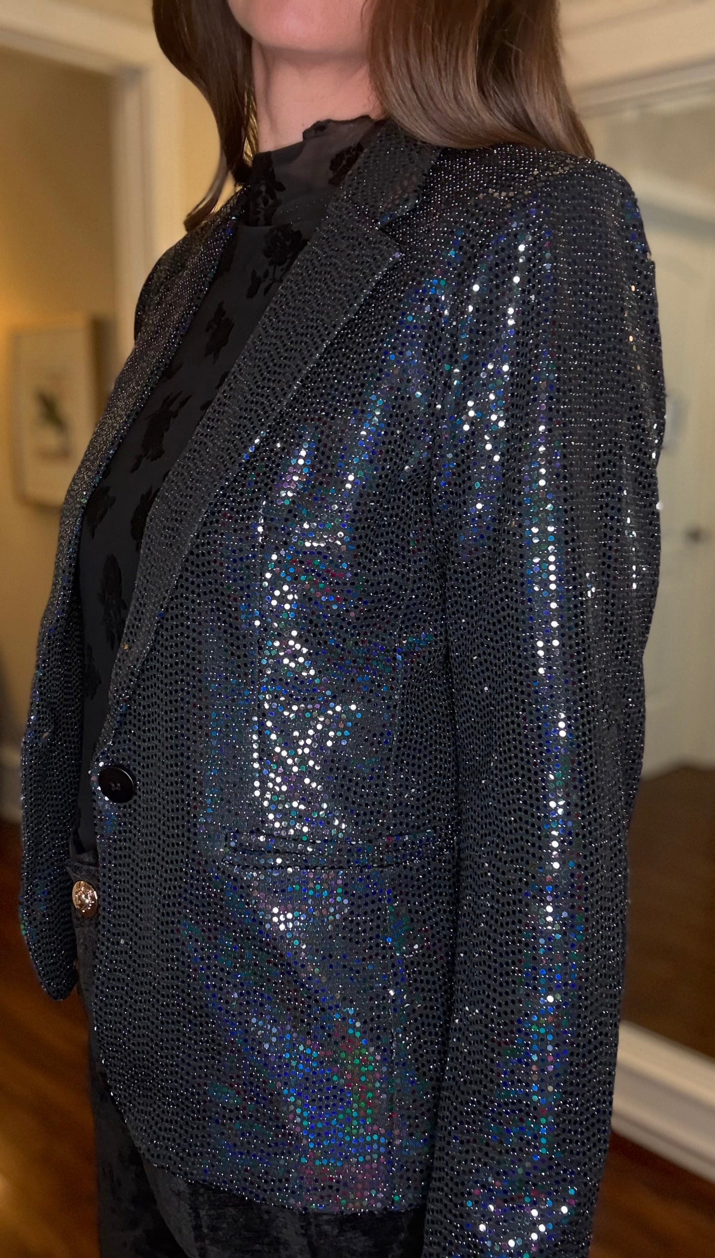 MOLLY BRACKEN BLACK SEQUIN BLAZER 8.15