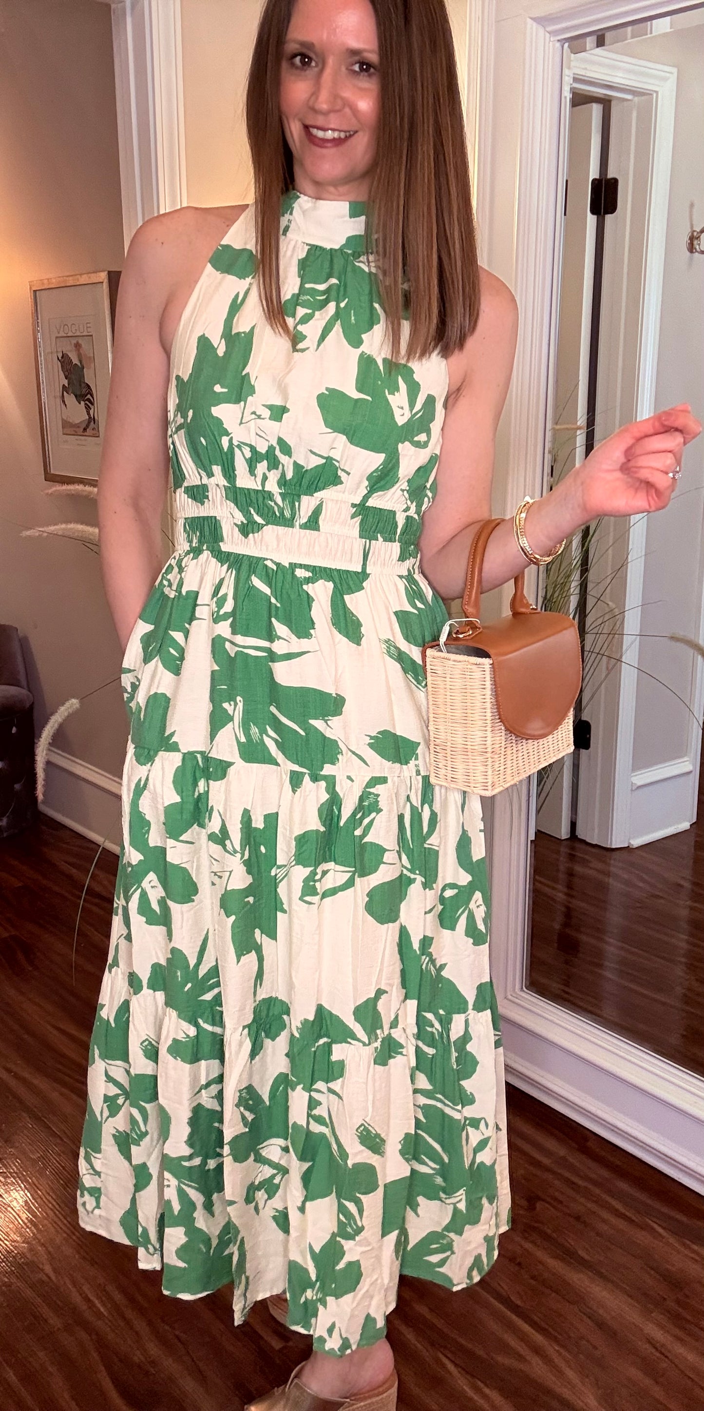 ENTRO GREEN FLORAL HALTER NECK DRESS 4.7
