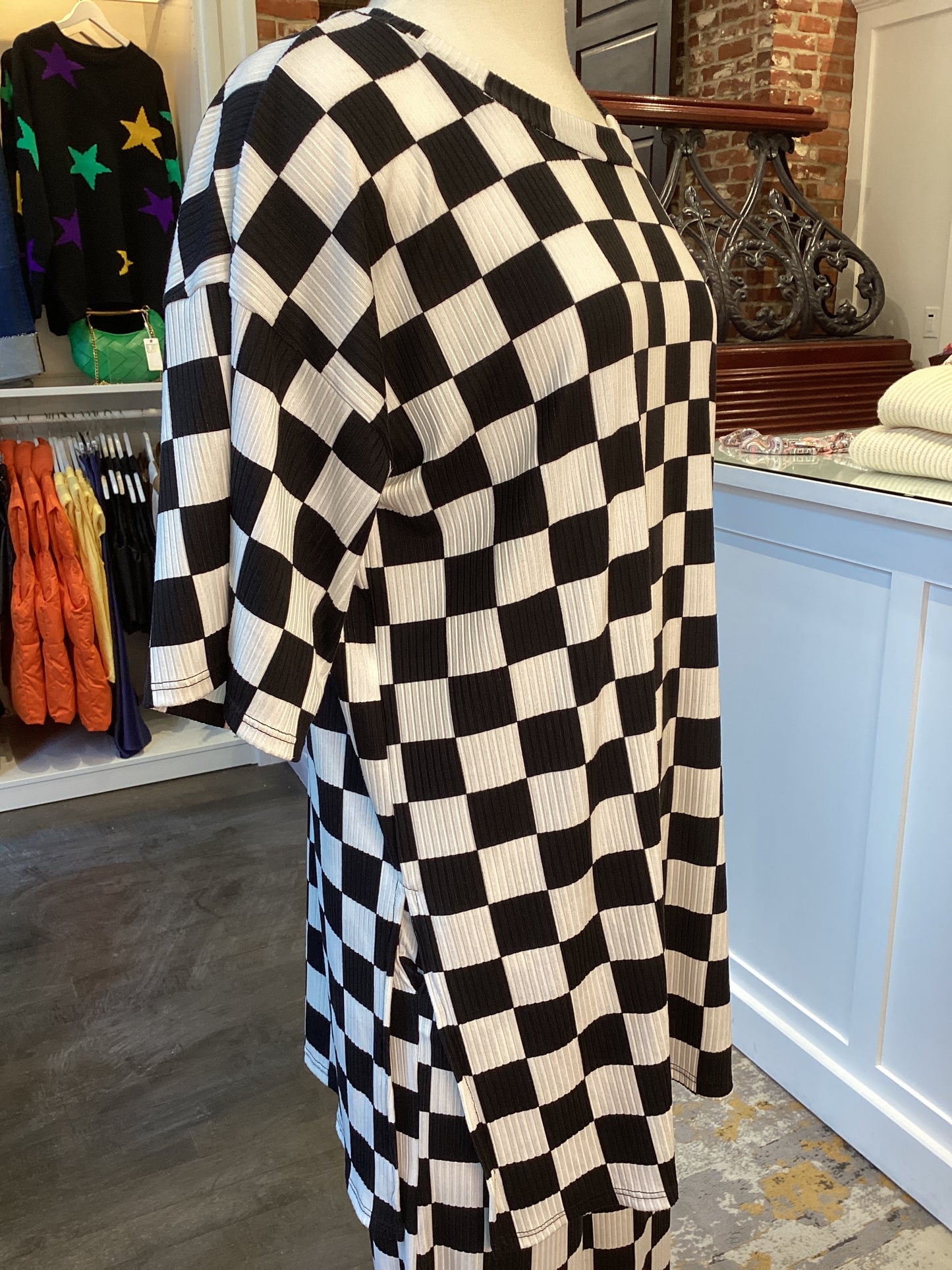 RIBBED CHECKERED STRAIGHT LEG PANT SET 1.3